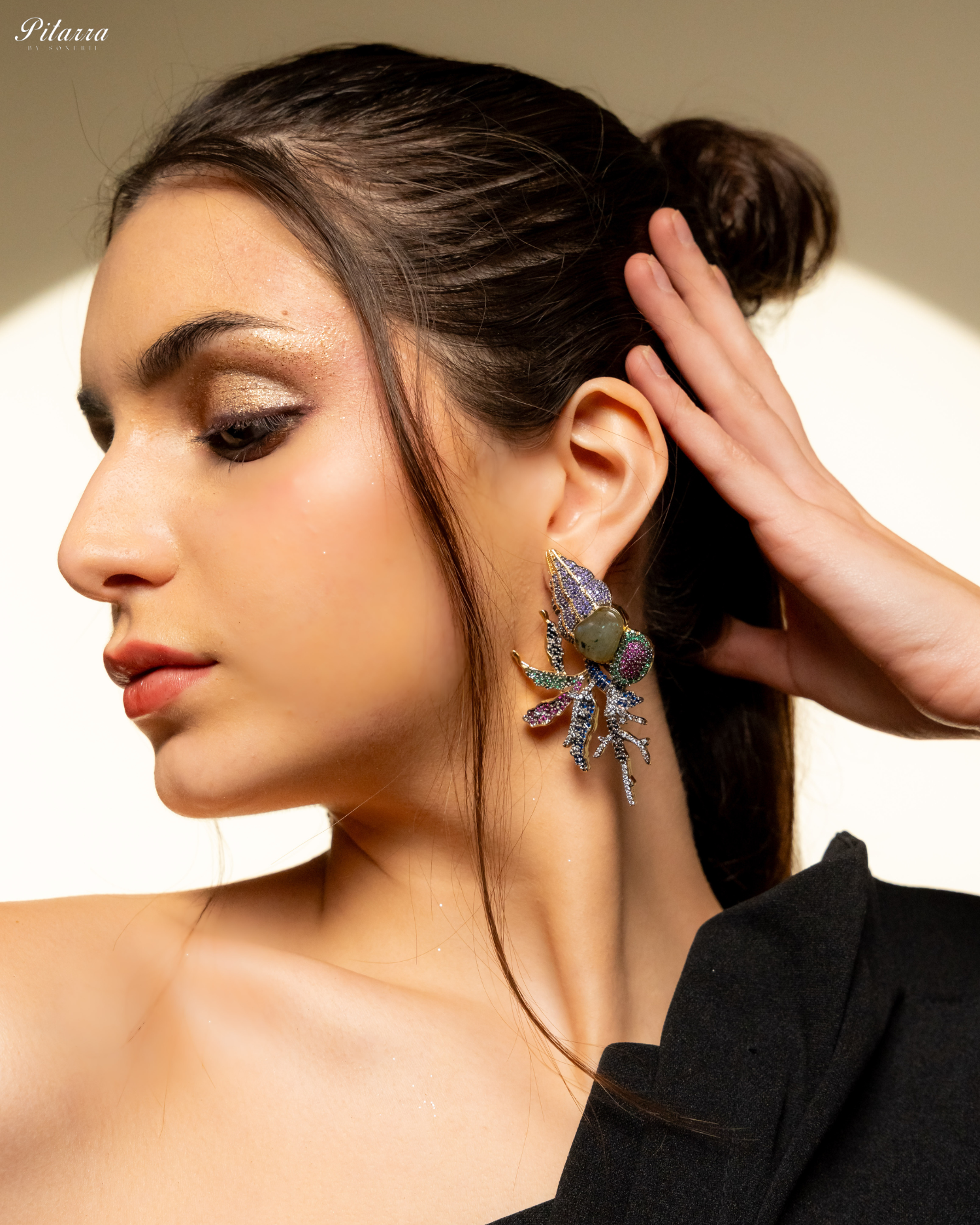 Multicolor Antique Design Silver Earrings_Left Angle