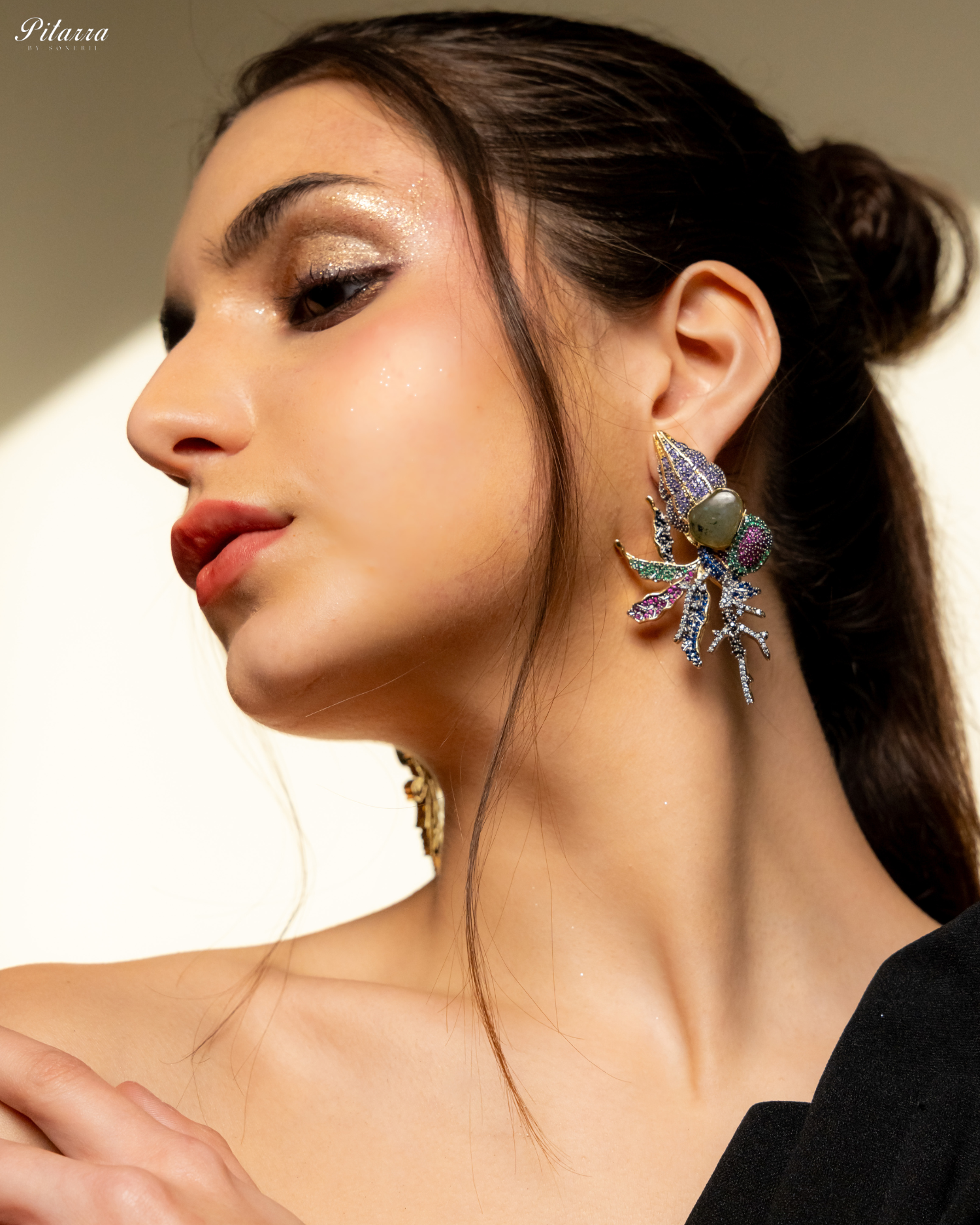 Multicolor Antique Design Silver Earrings_Side Image