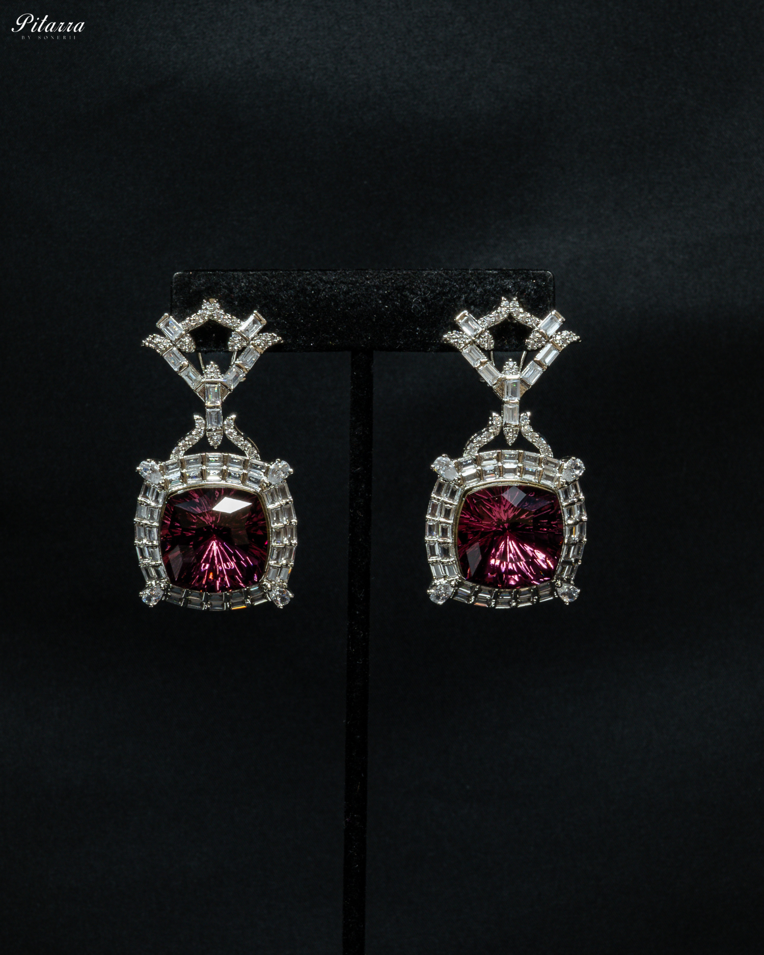 Multicolor Finish Ruby Red Stone Zircon Long Necklace Set_Earrings