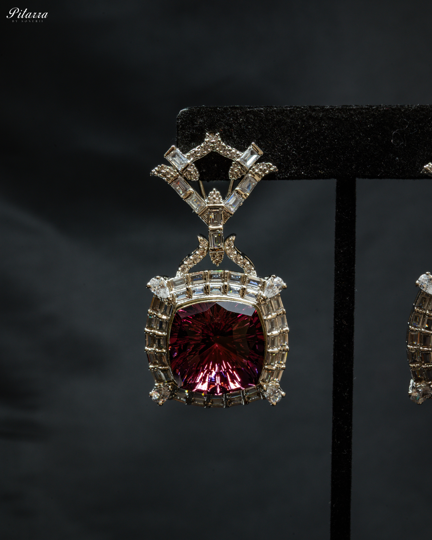 Multicolor Finish Ruby Red Stone Zircon Long Necklace Set_Zoom Earrings