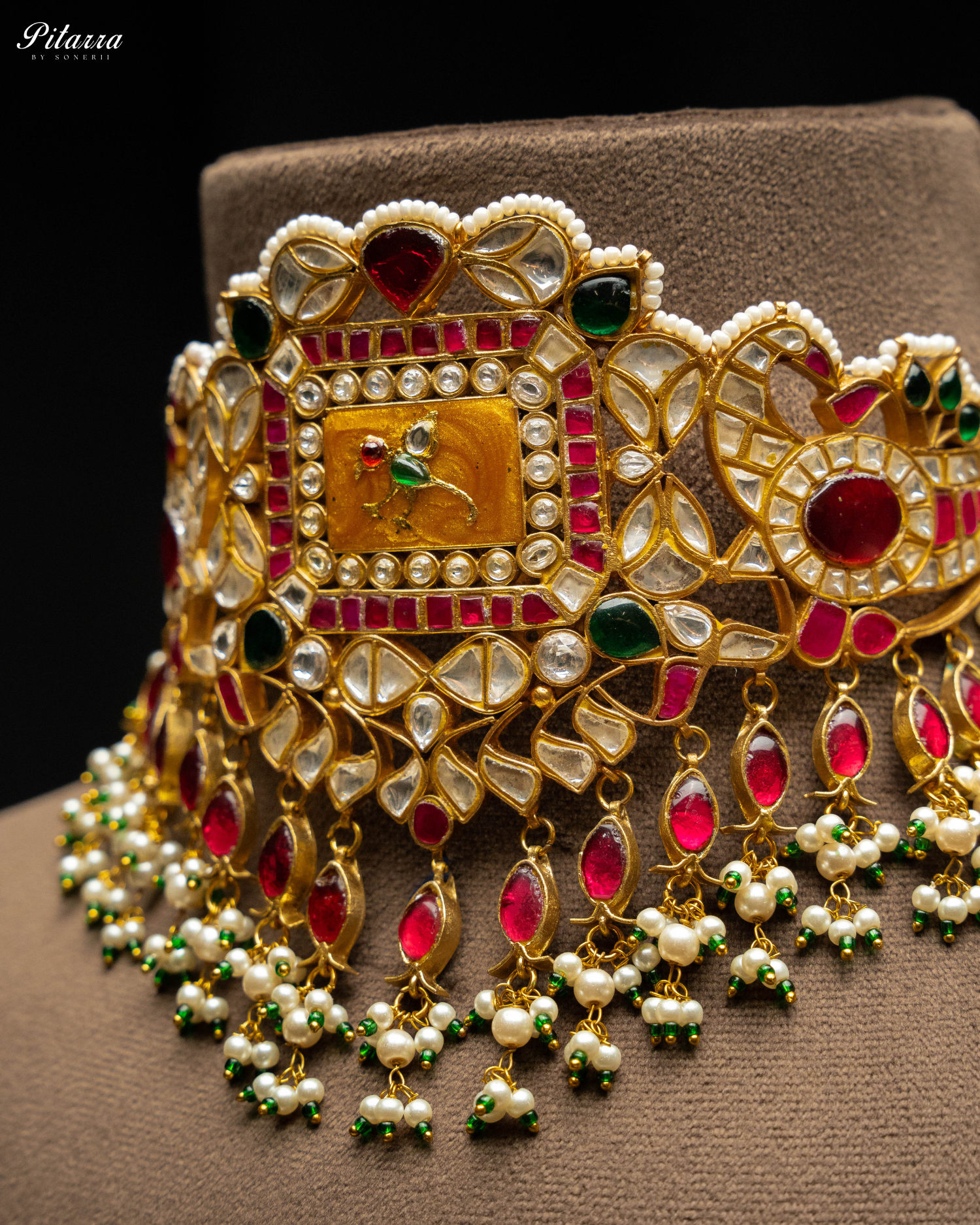 Multicolor Gold Plated Kundan Jadau Necklace Set Zoom Angle