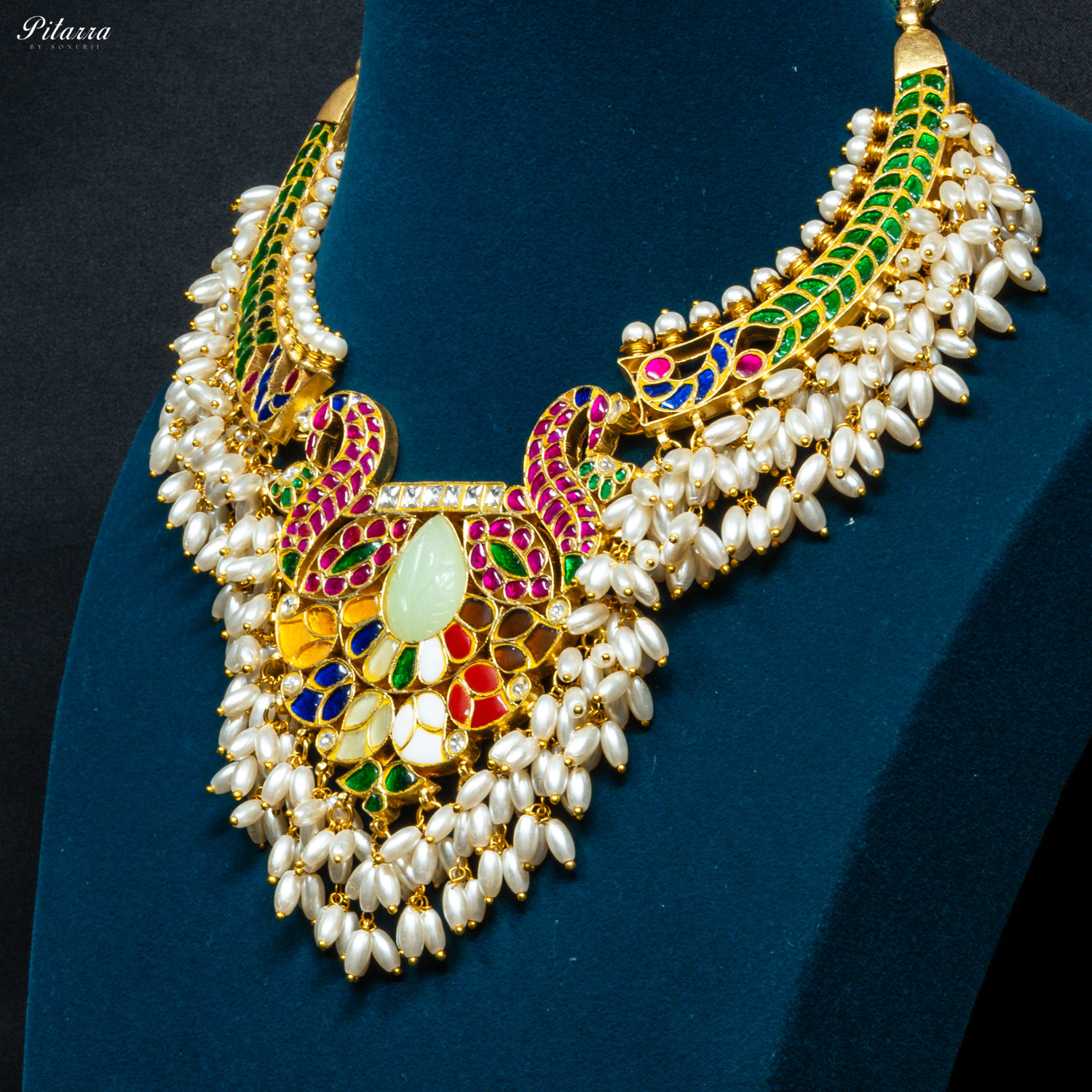 Multicolor_Jadau_Kundan_Guttapusalu_Choker_Set_Side Angle
