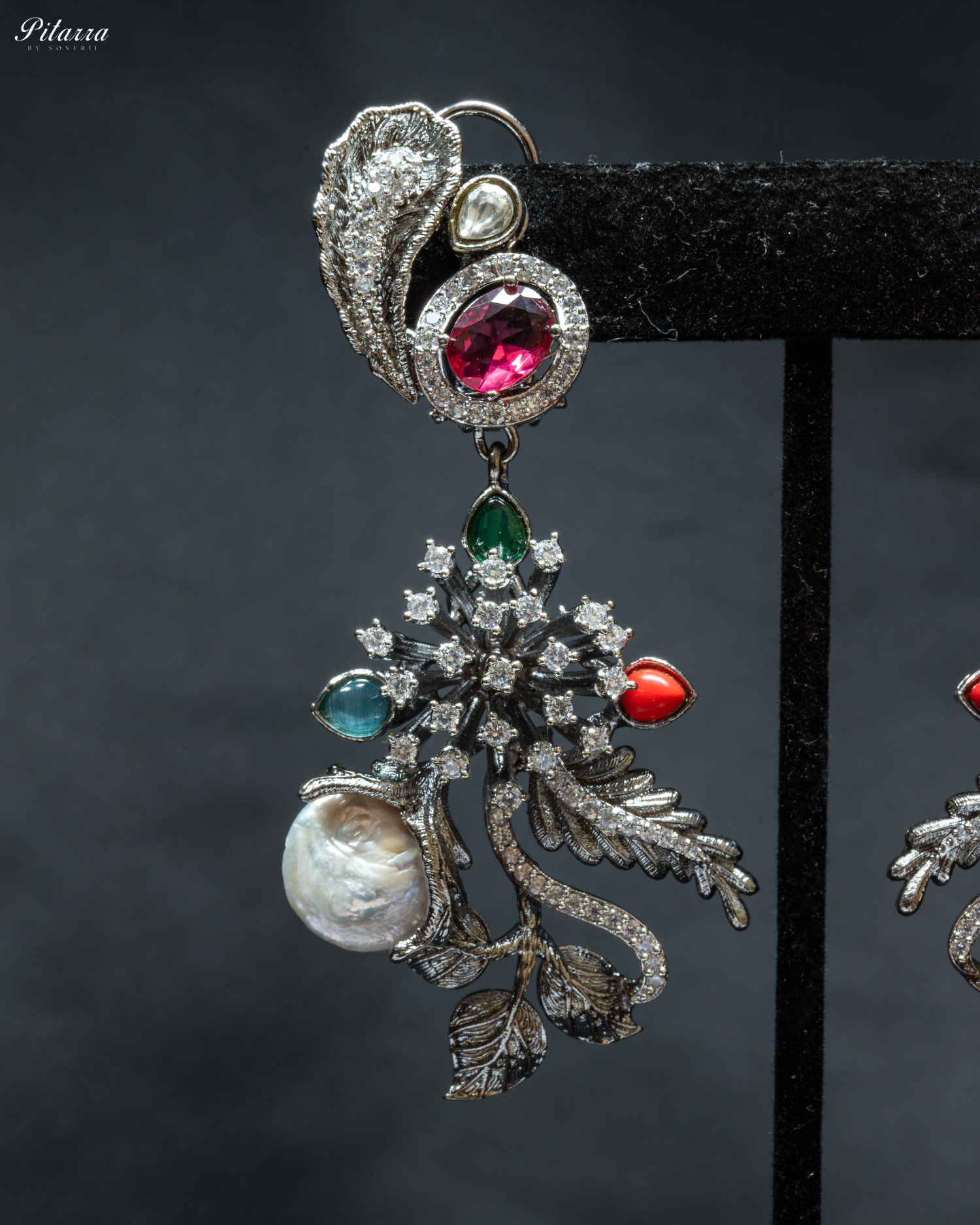 Multicolored in Victorian polish Necklace set_Zoom Earrings