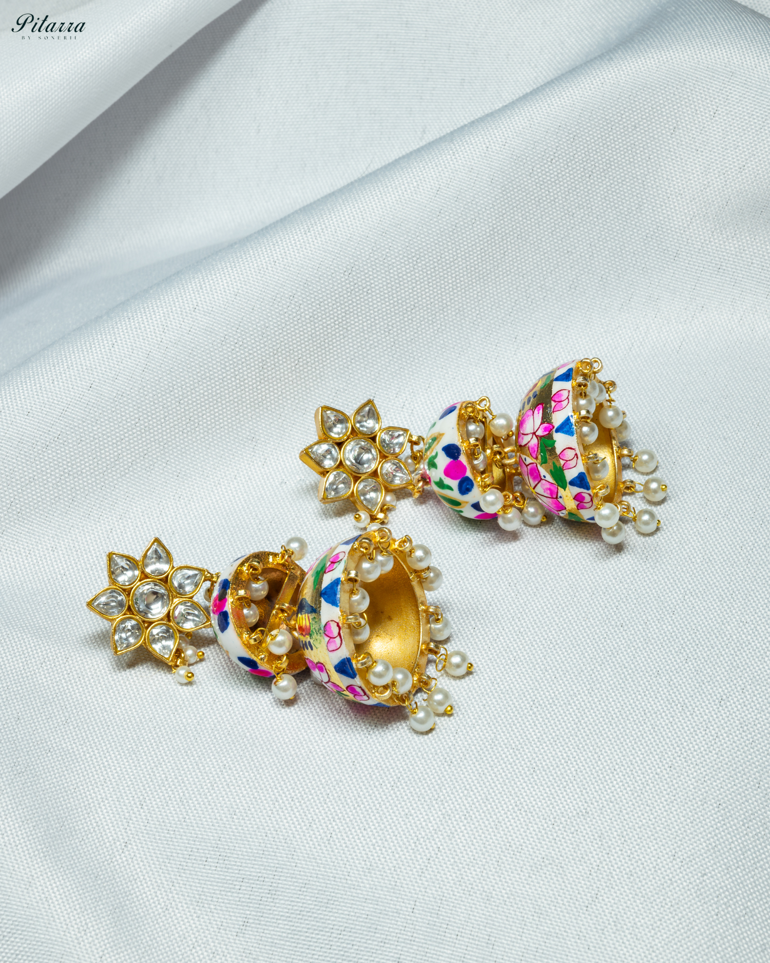 Classic Pitarra Meenakari Two Tier Zhumki Earrings