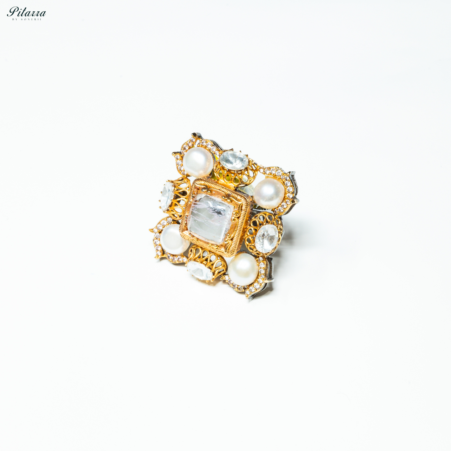 Navaratna Silver Victorian Finger Ring
