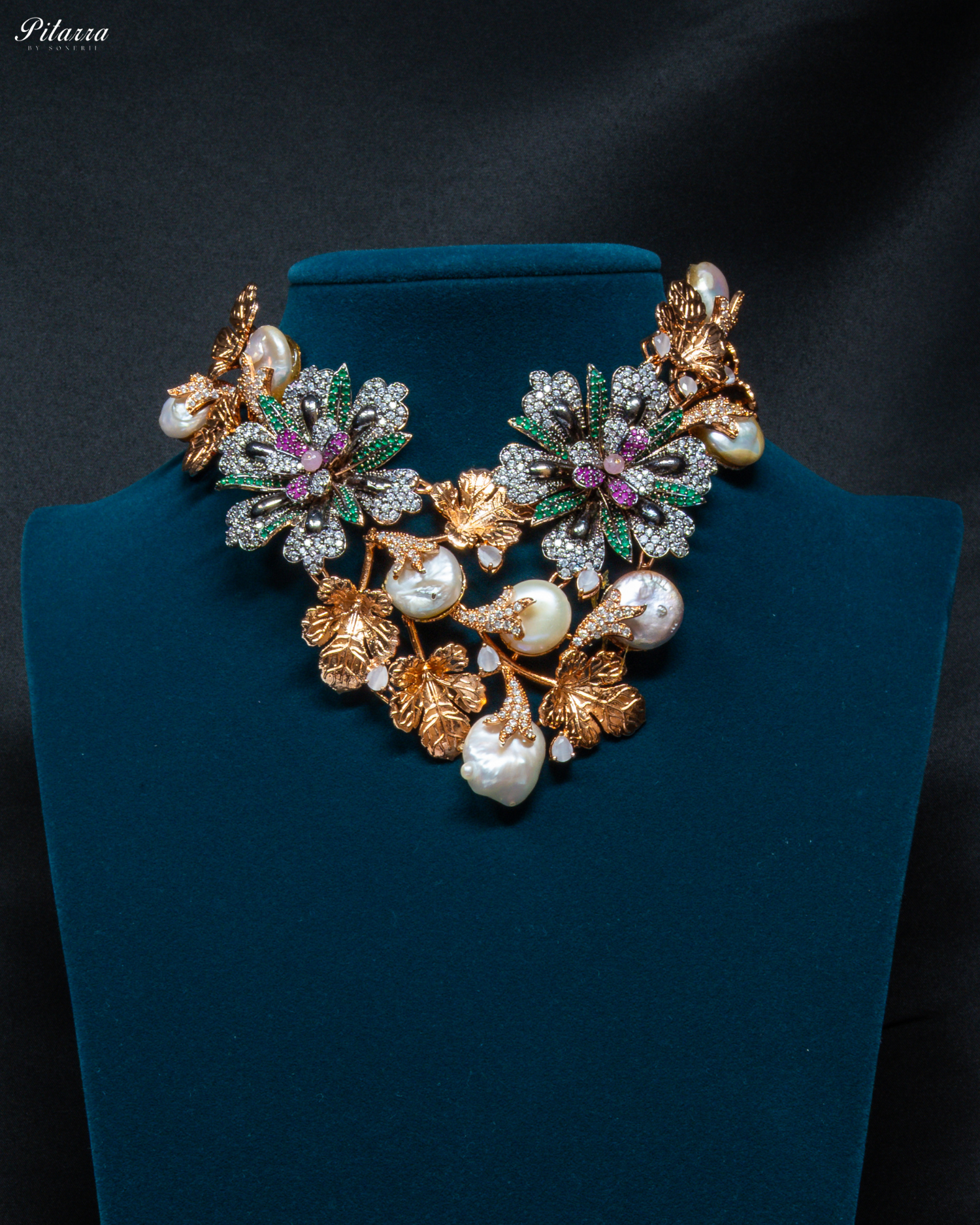 Orchid Flower in Dual Tone Polish Necklace set_Front Image