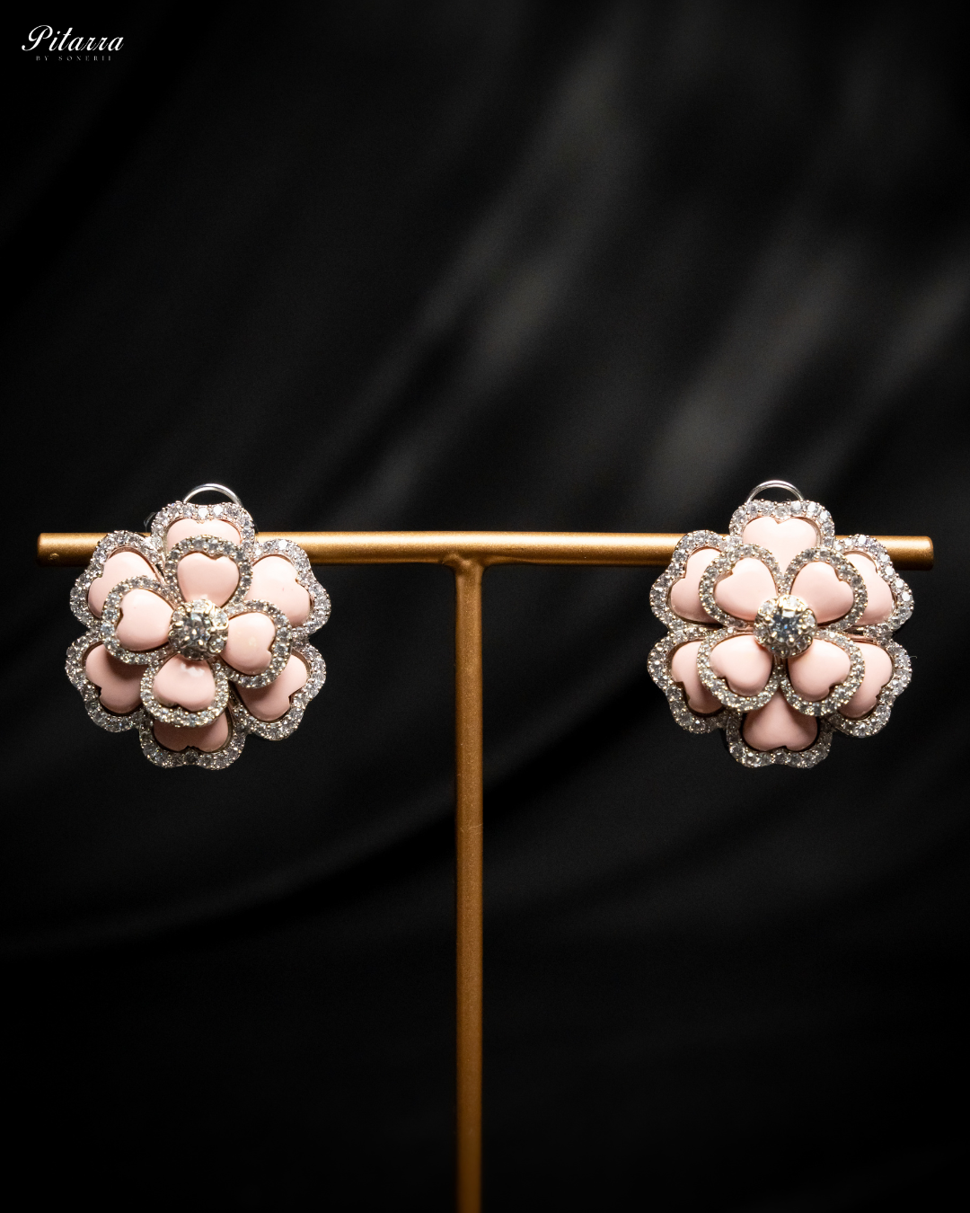 Peach CZ Stud Silver Earrings_Front Image