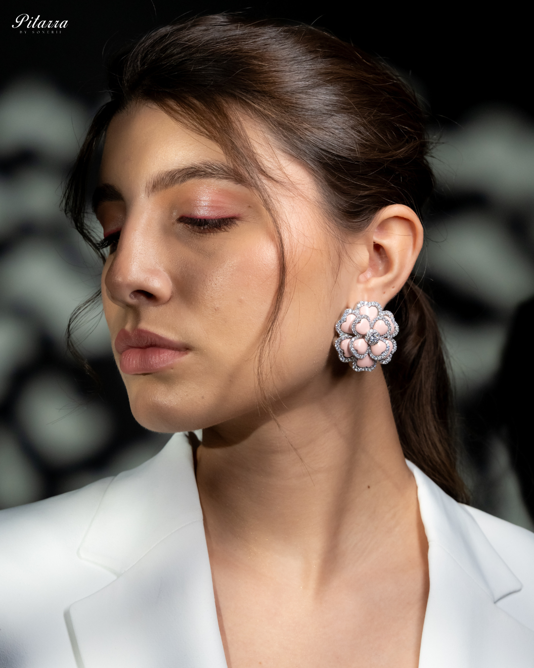 Peach CZ Stud Silver Earrings_Side Pose