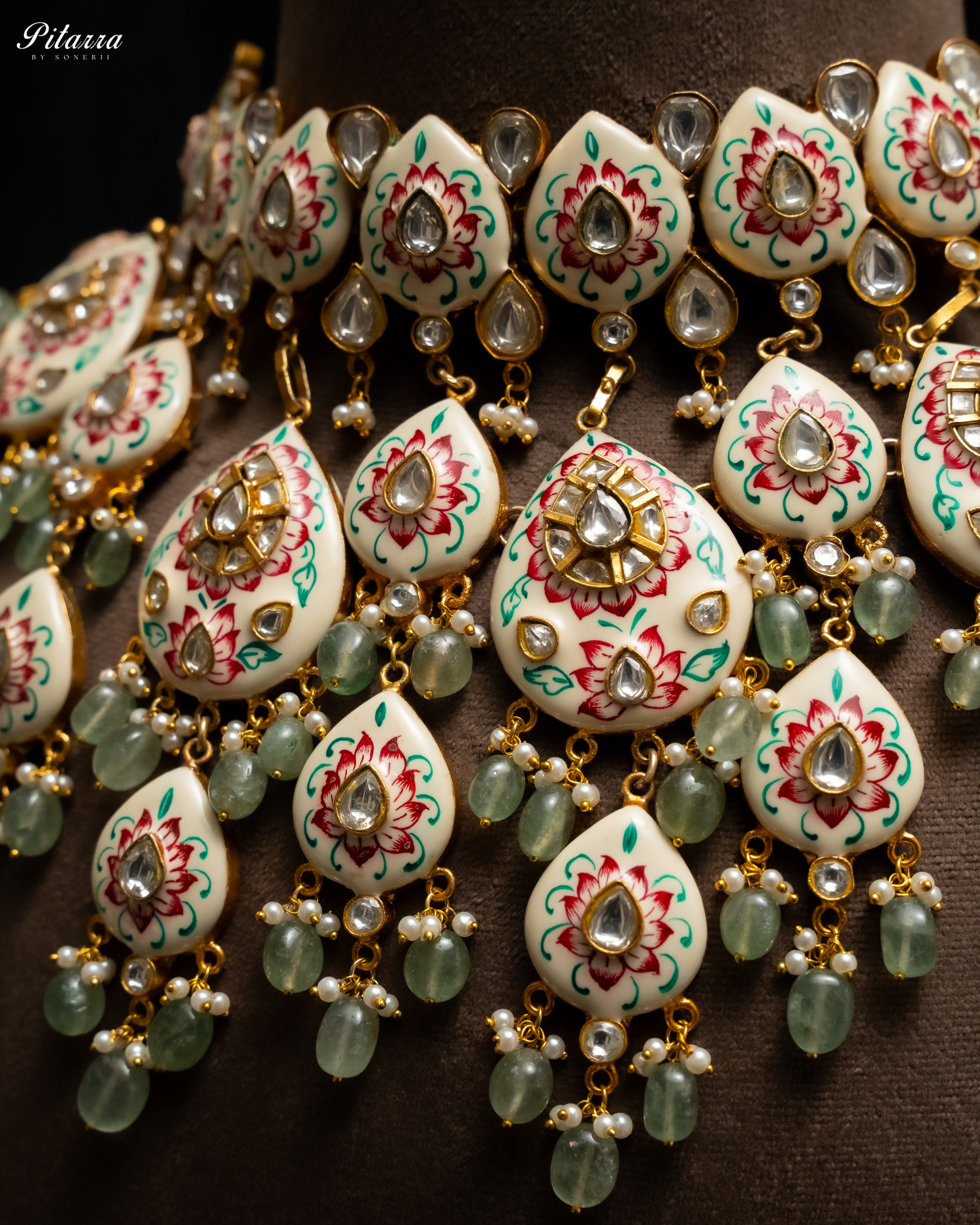 Pink Polki Traditional Kundan Necklace Set Zoom Angle