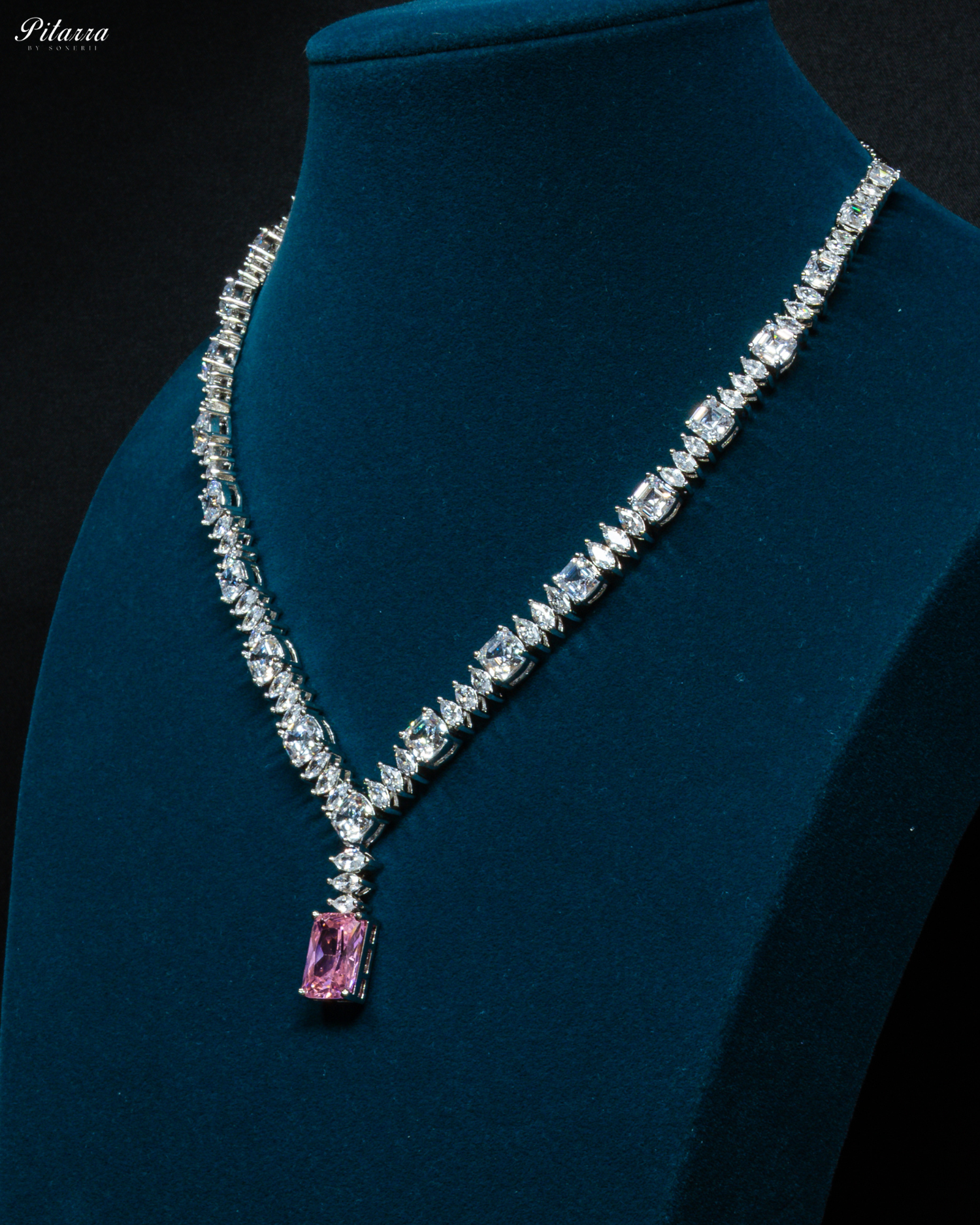 Pink Stone Cubic Zirconia Pendant Set_Side Angle