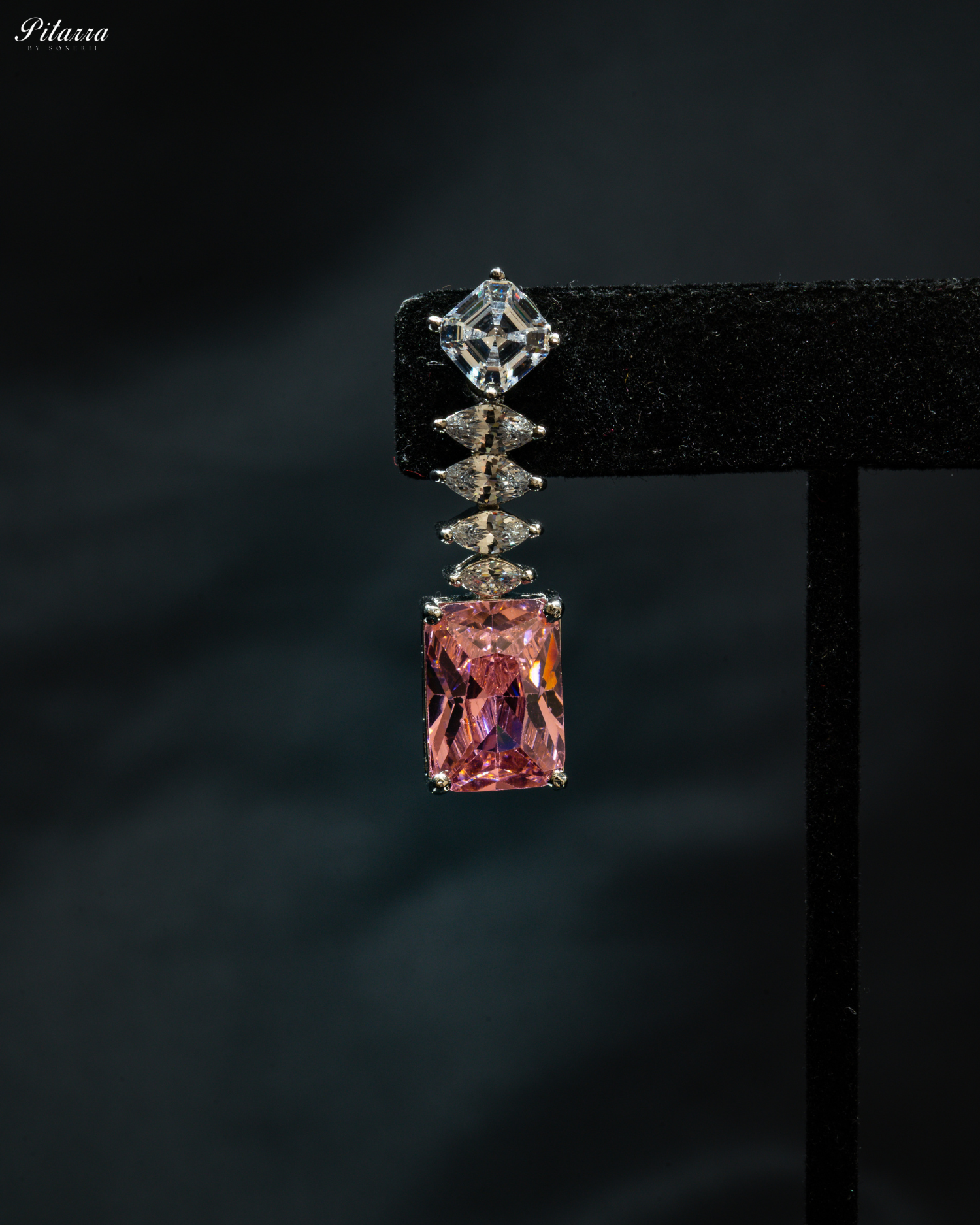Pink Stone Cubic Zirconia Pendant Set_Zoom Earrings
