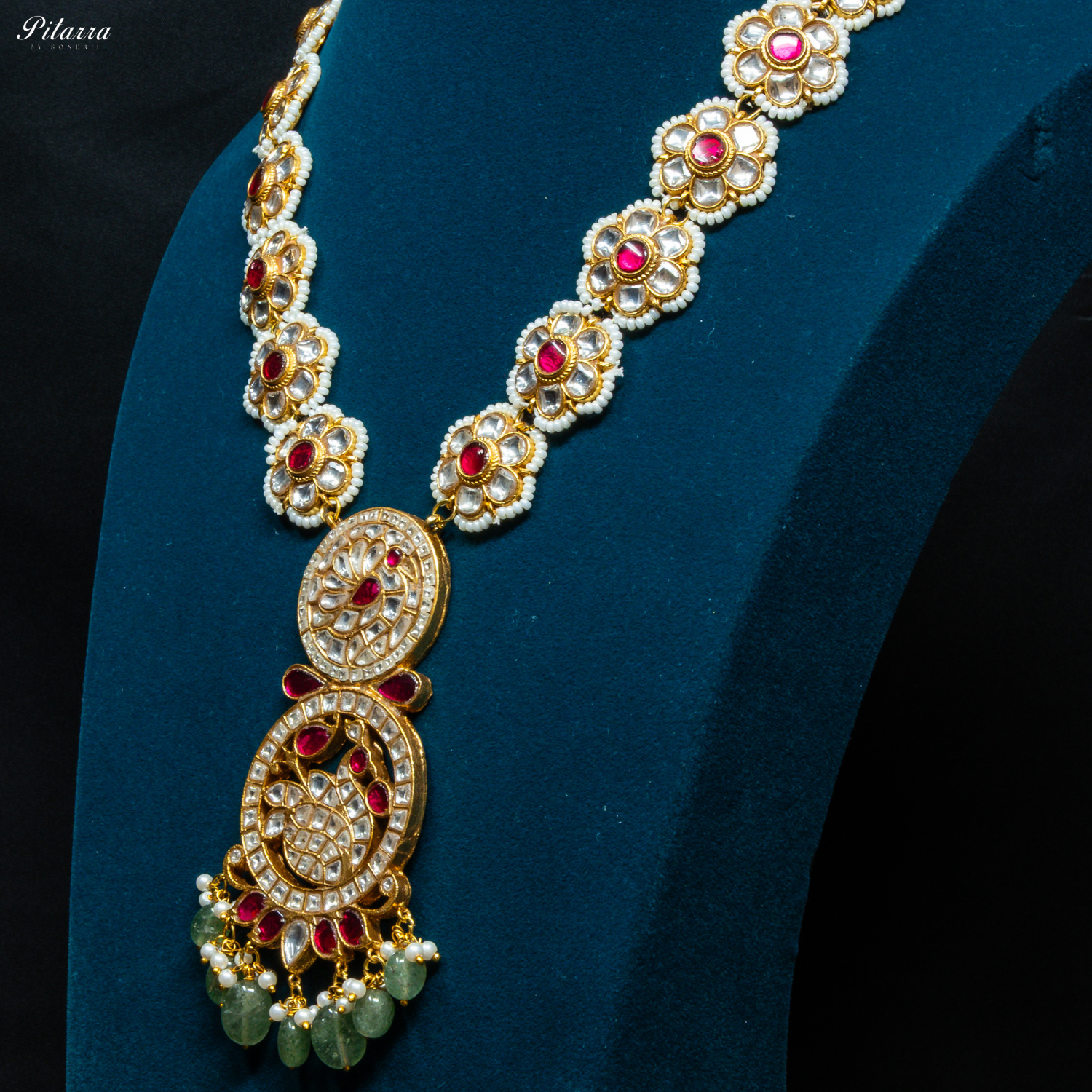 Pitarra Kundan Polki Long Necklace Set