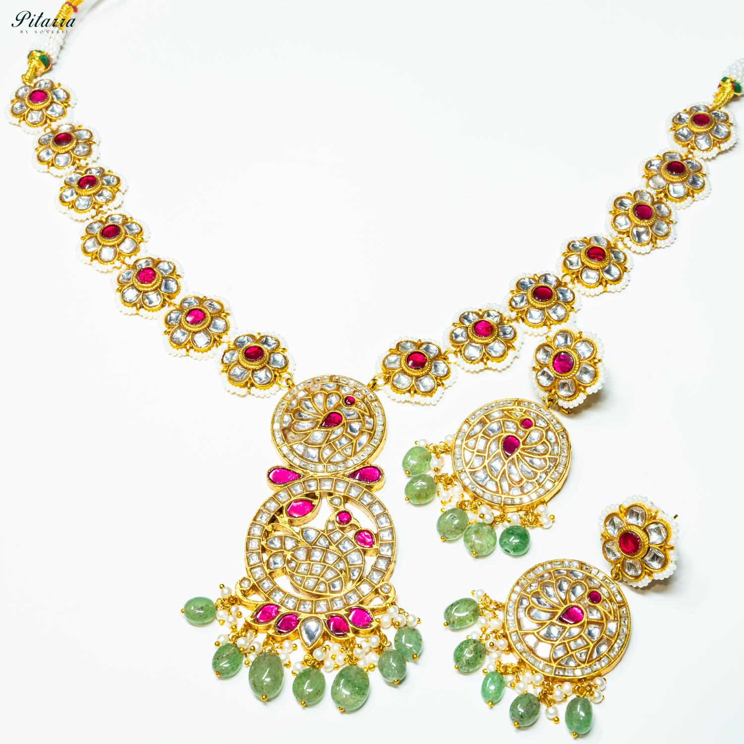 Pitarra Kundan Polki Long Necklace Set