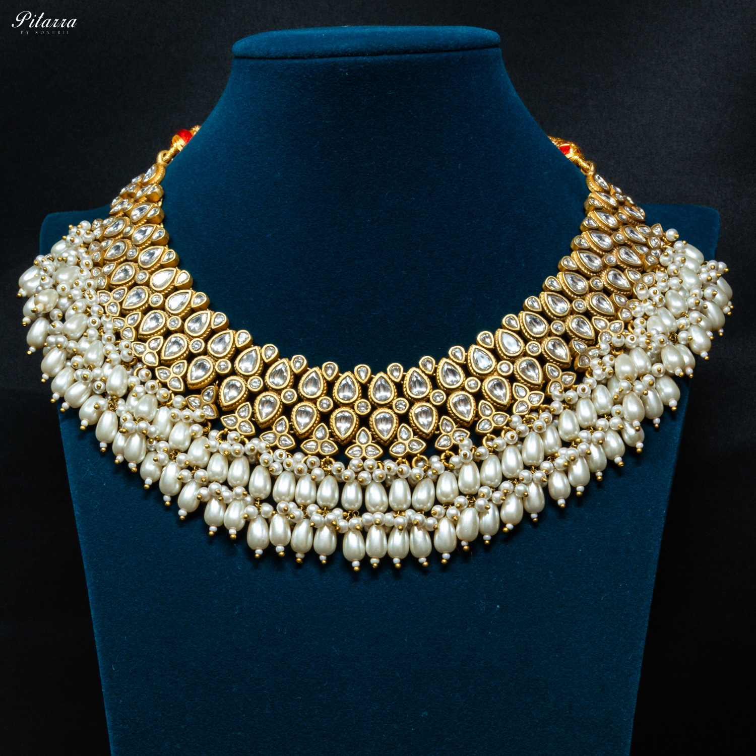 Pitarra_Golden_White_Beads_Kundan_Necklace_Set_Front_Image