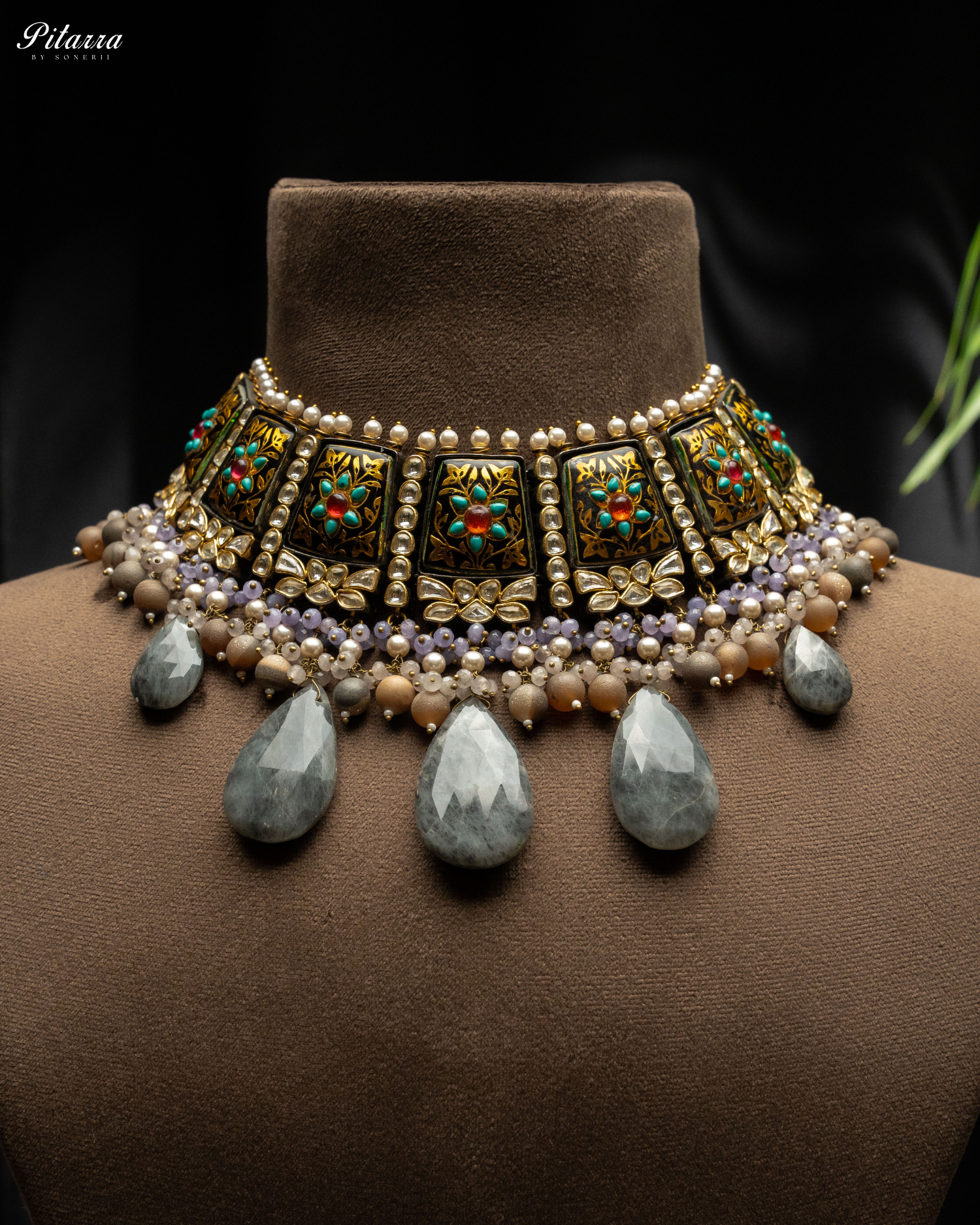 Pitarra Polki Silver Traditional Kundan Choker Necklace Set