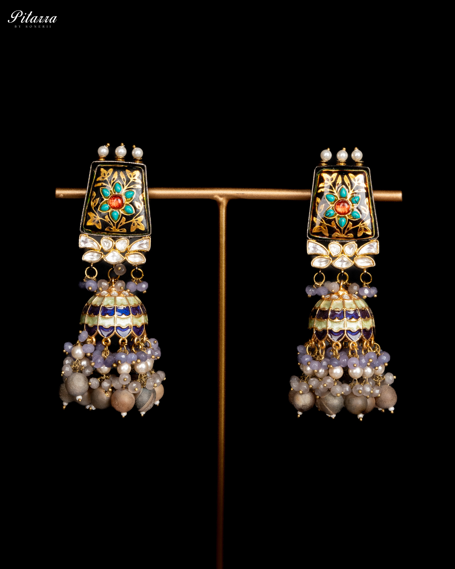 Pitarra Polki Silver Traditional Kundan Choker Necklace Set Earrings
