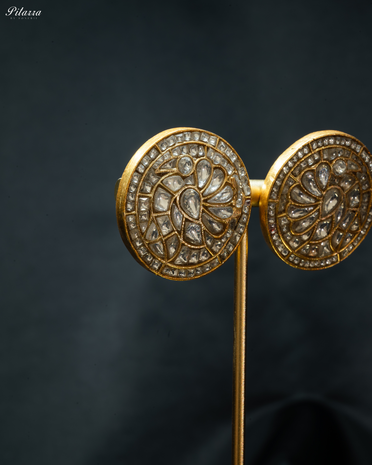 Premium Kundan Studs Earrings in Gold Plating_Zoom Angle