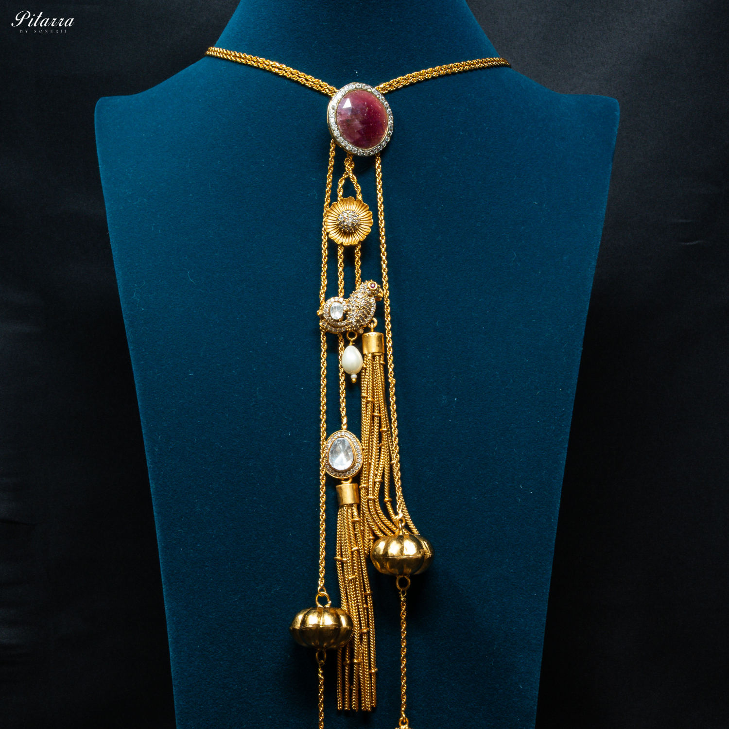 Purple Drop Stone Golden Statement Necklace Set