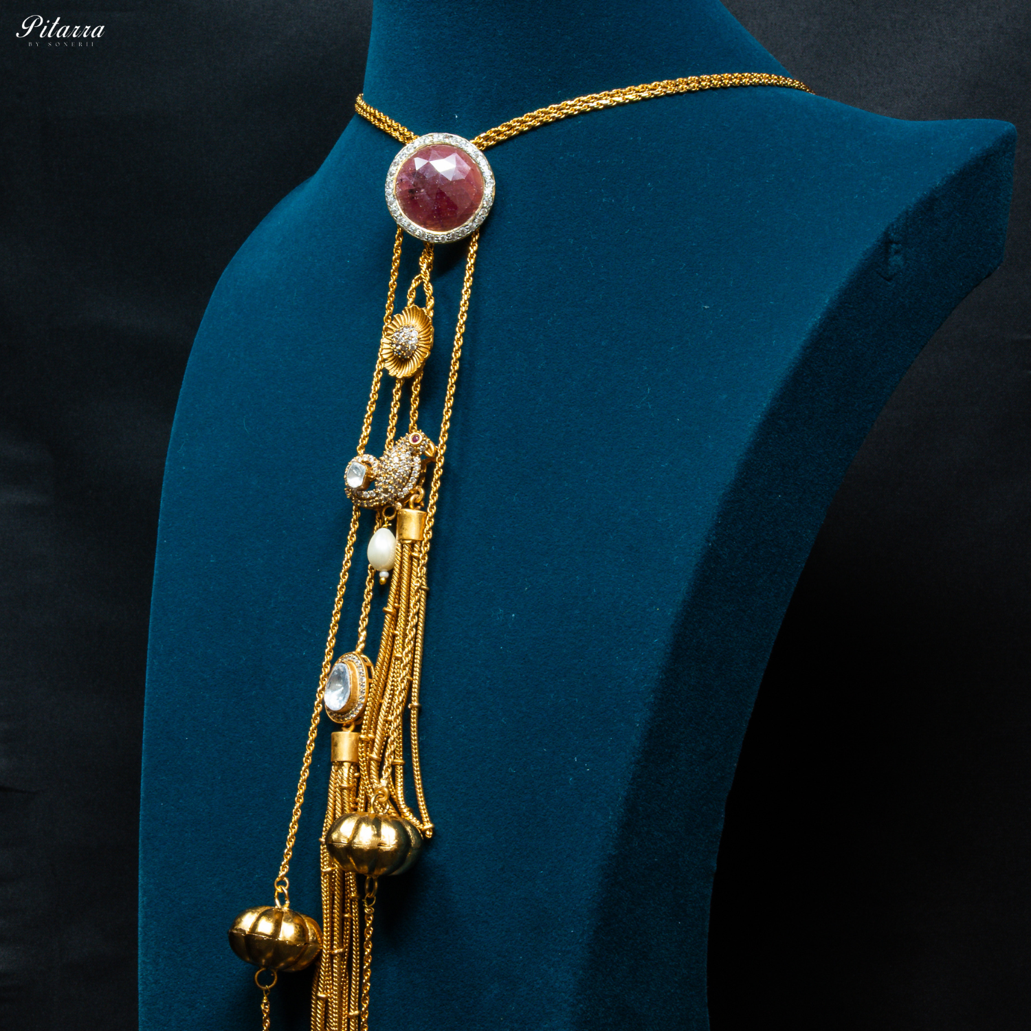 Purple Drop Stone Golden Statement Necklace Set