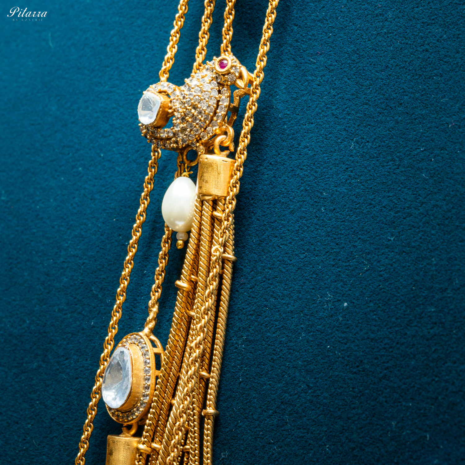 Purple Drop Stone Golden Statement Necklace Set
