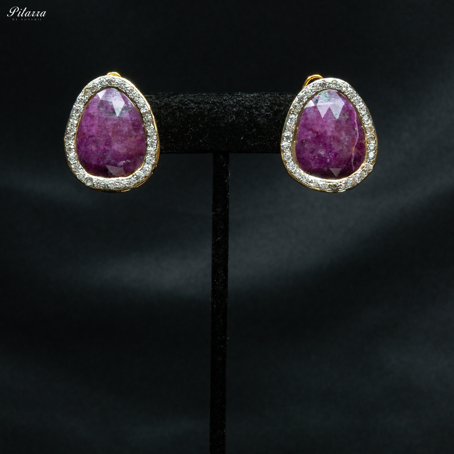 Purple Drop Stone Golden Statement Necklace Set