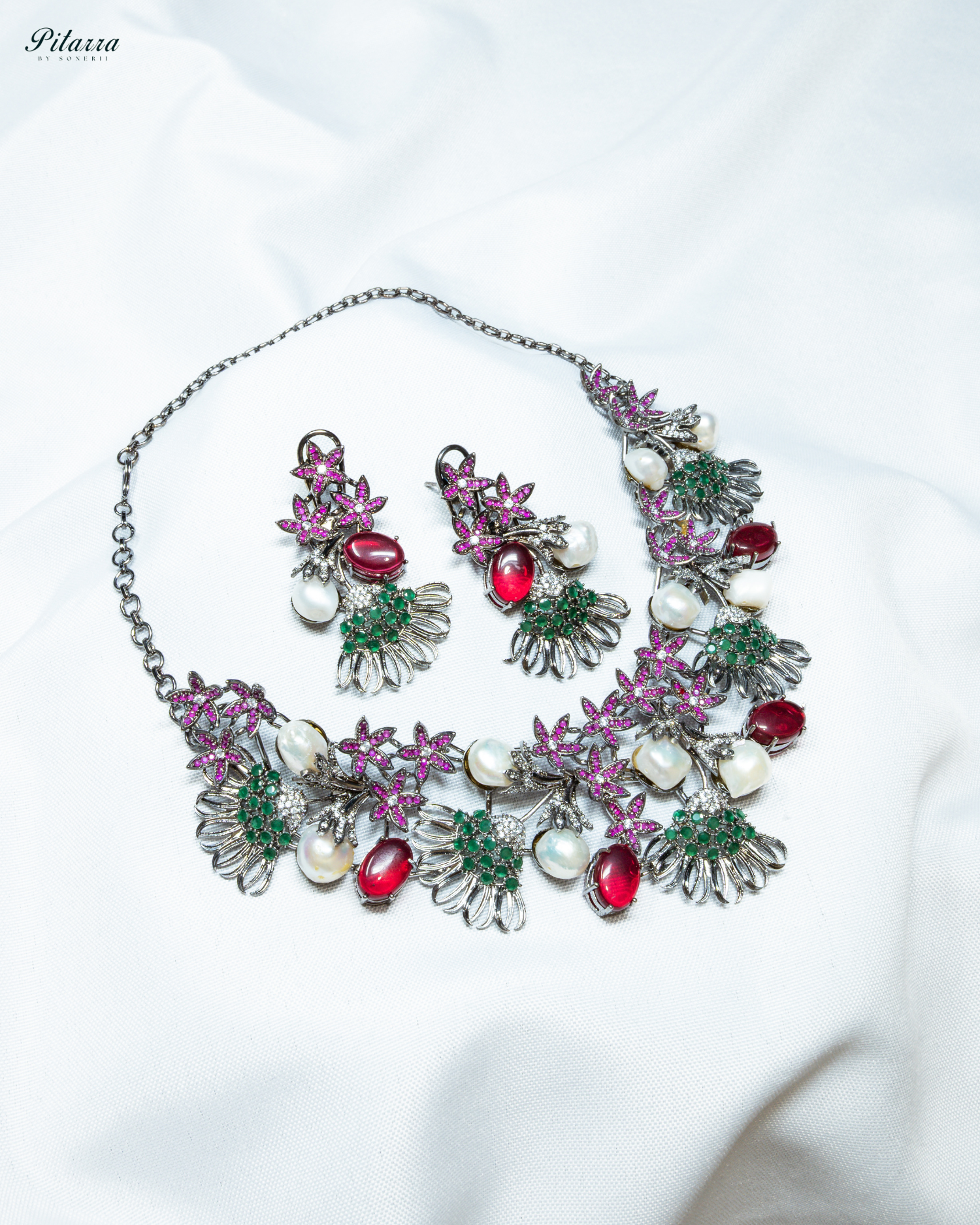 Purple Star Red Stone Necklace Set