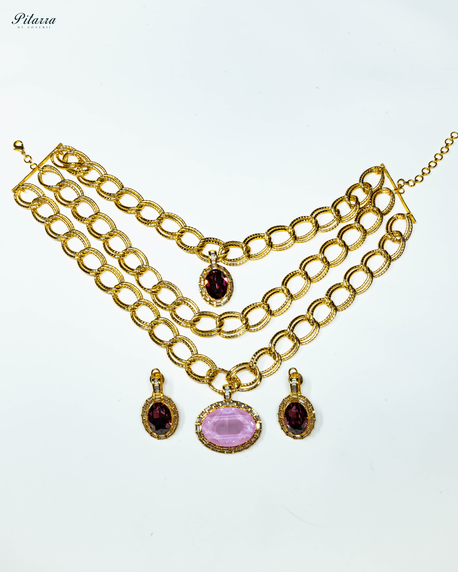Purple Statement Pendant Golden Chain Choker_White Background