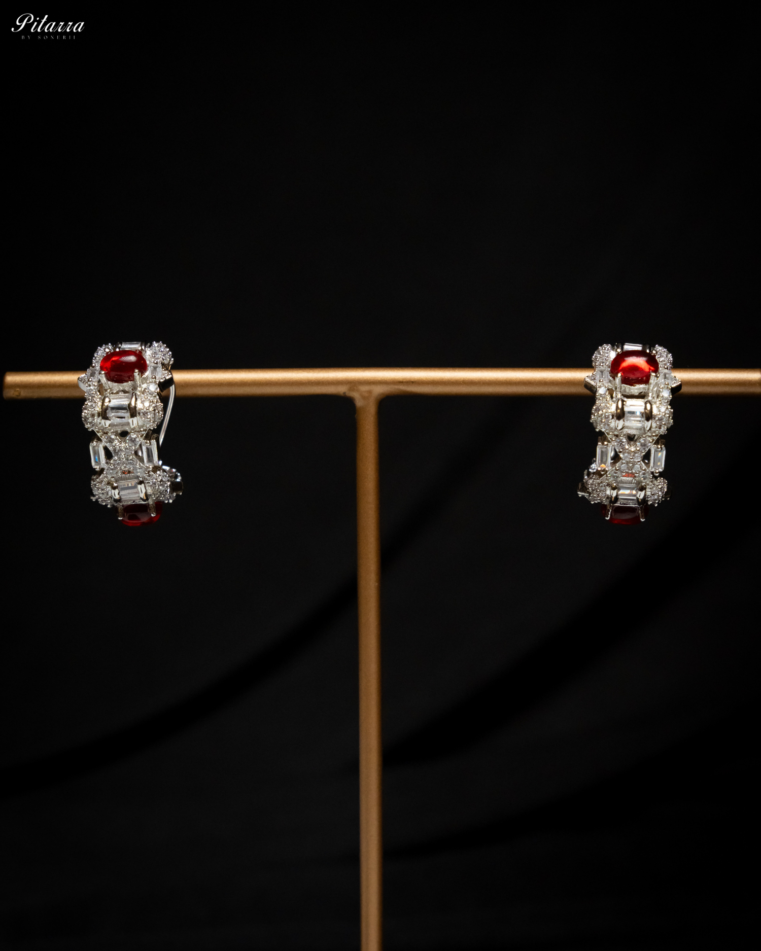 Red Carved Doublet and Pearl Choker_Earrings