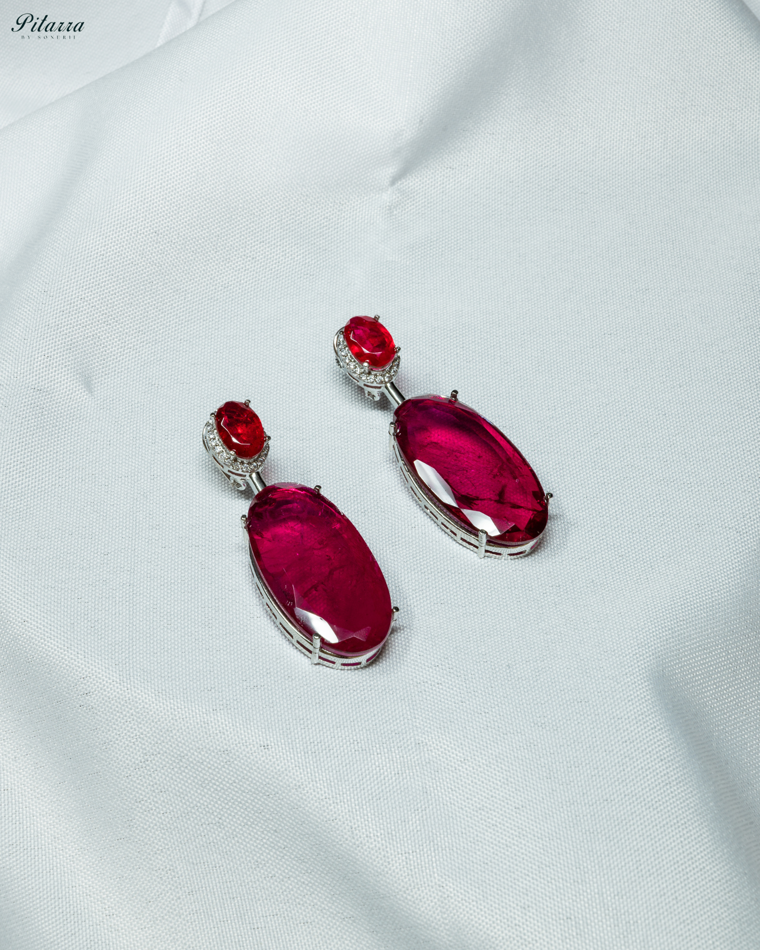 Red Doublet Dangler Earrings_White Background Image