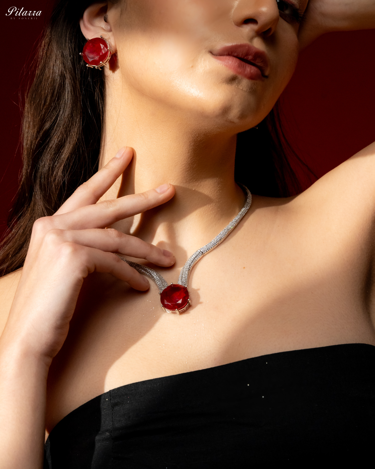 Red Drop Stone CZ Necklace Set_Zoom Image