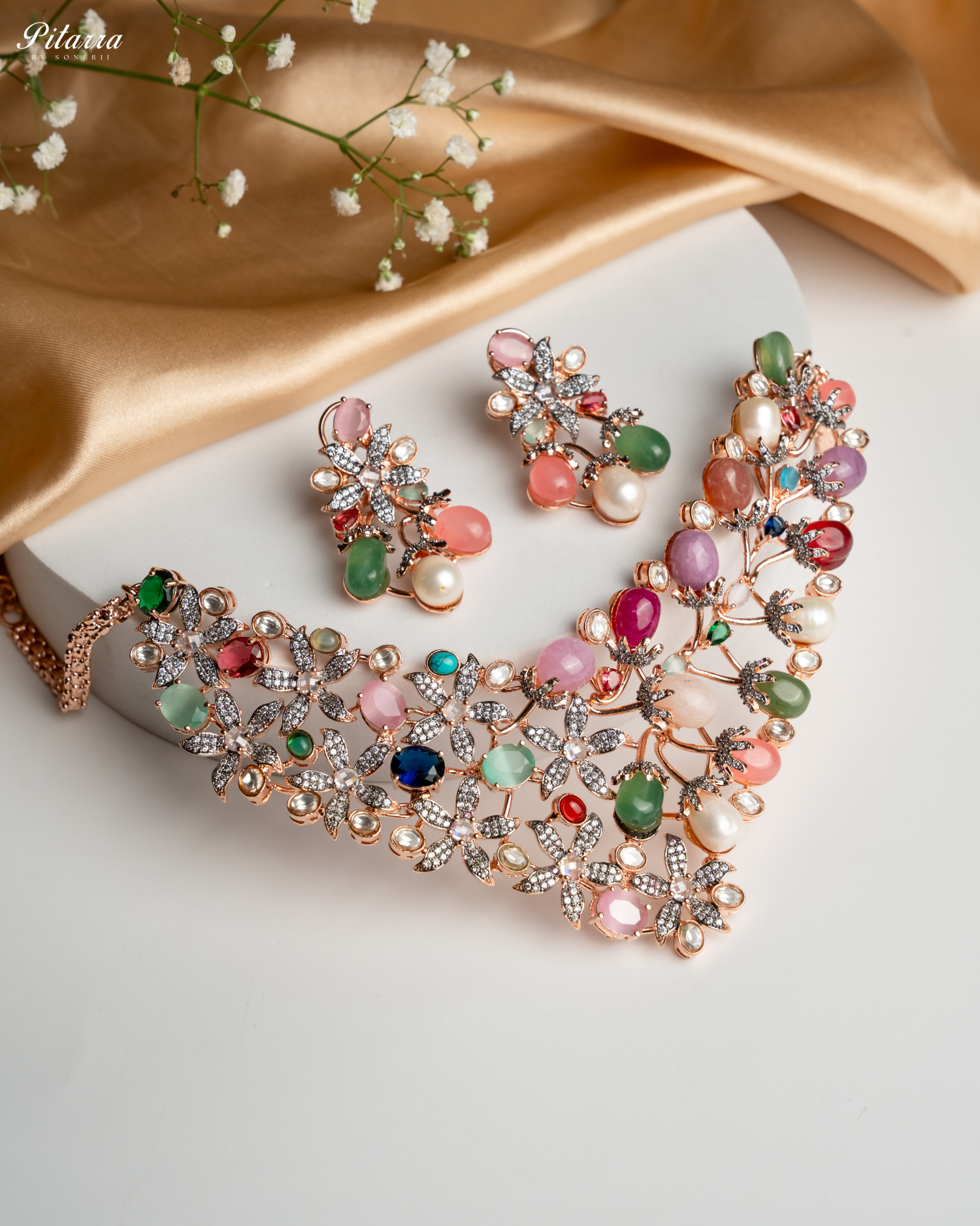 Rose Gold Statement Necklace Set Style Shoot-Fusion Design Jewelry 