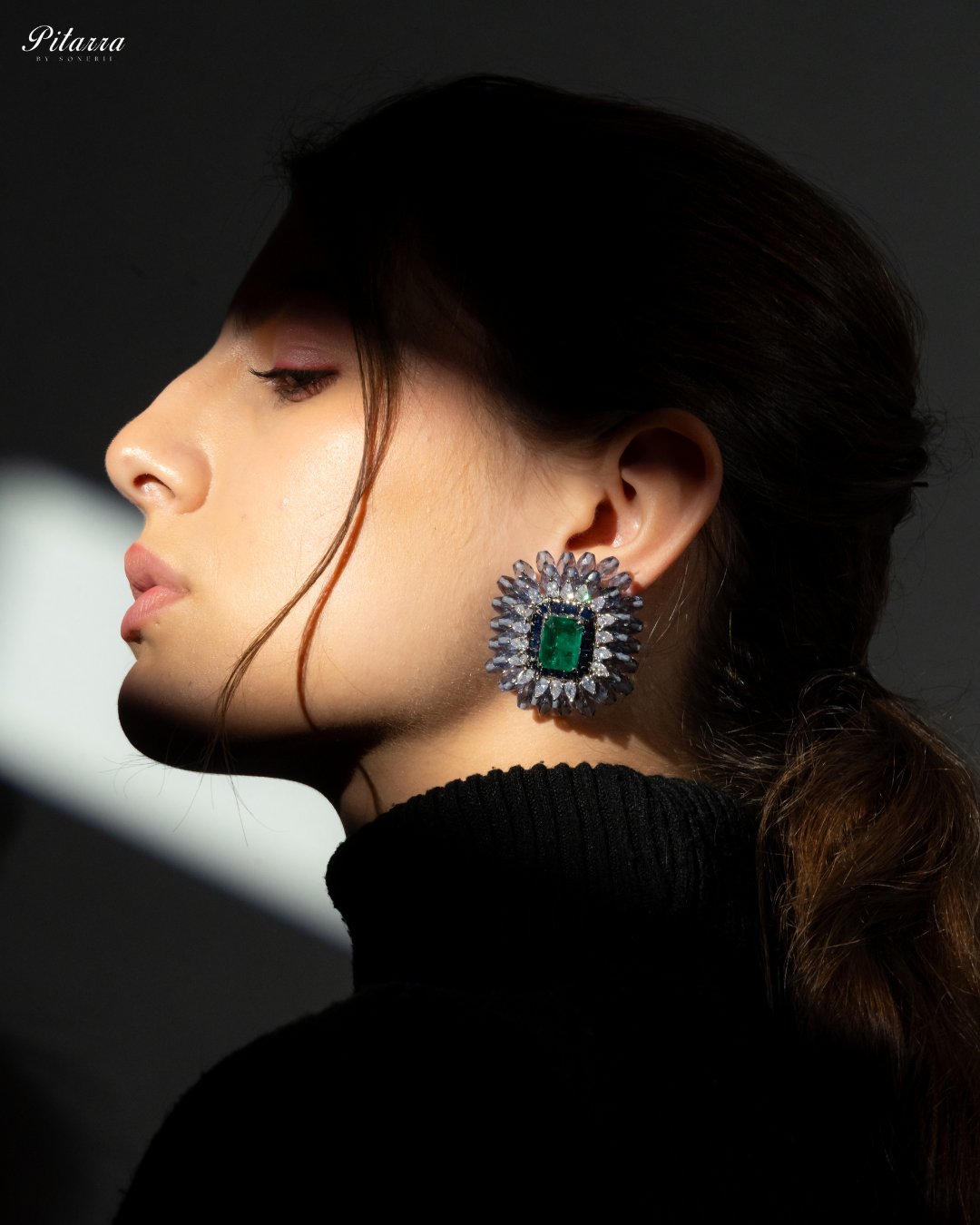 Royal Blue Emerald Studs Earrings_Side Image