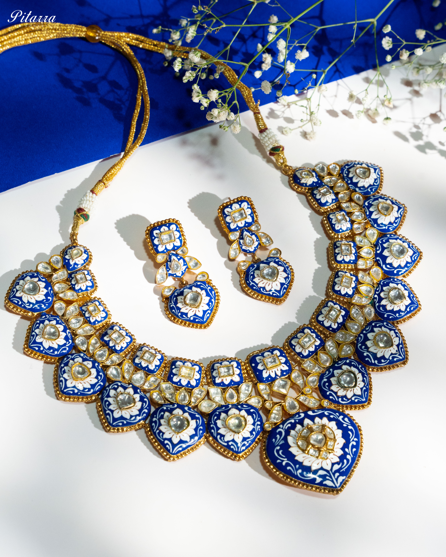 Royal Blue Jadau Traditional Kundan Necklace Set Style Shoot