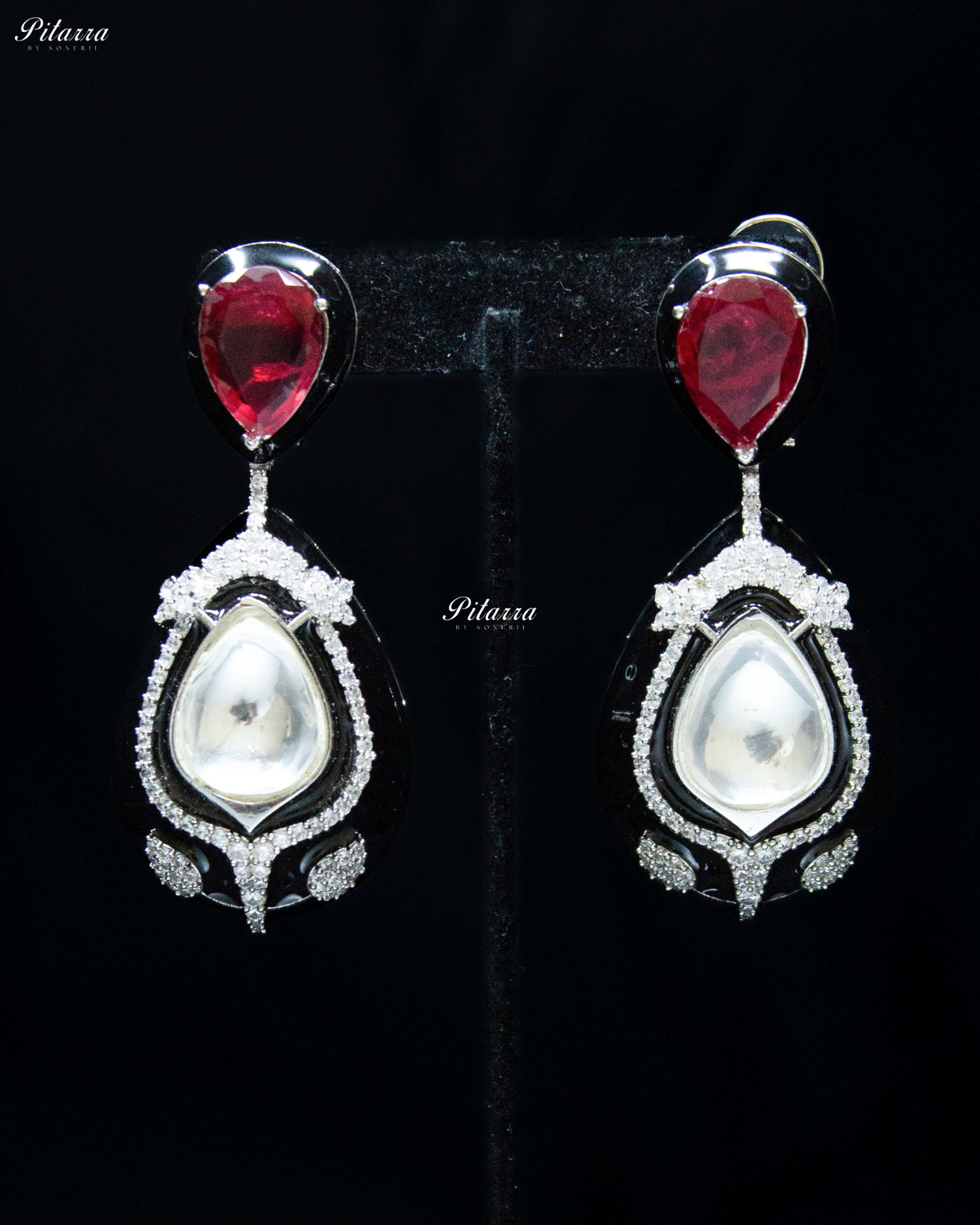 Ruby Red Stone Crystal Drop Dangler Earrings