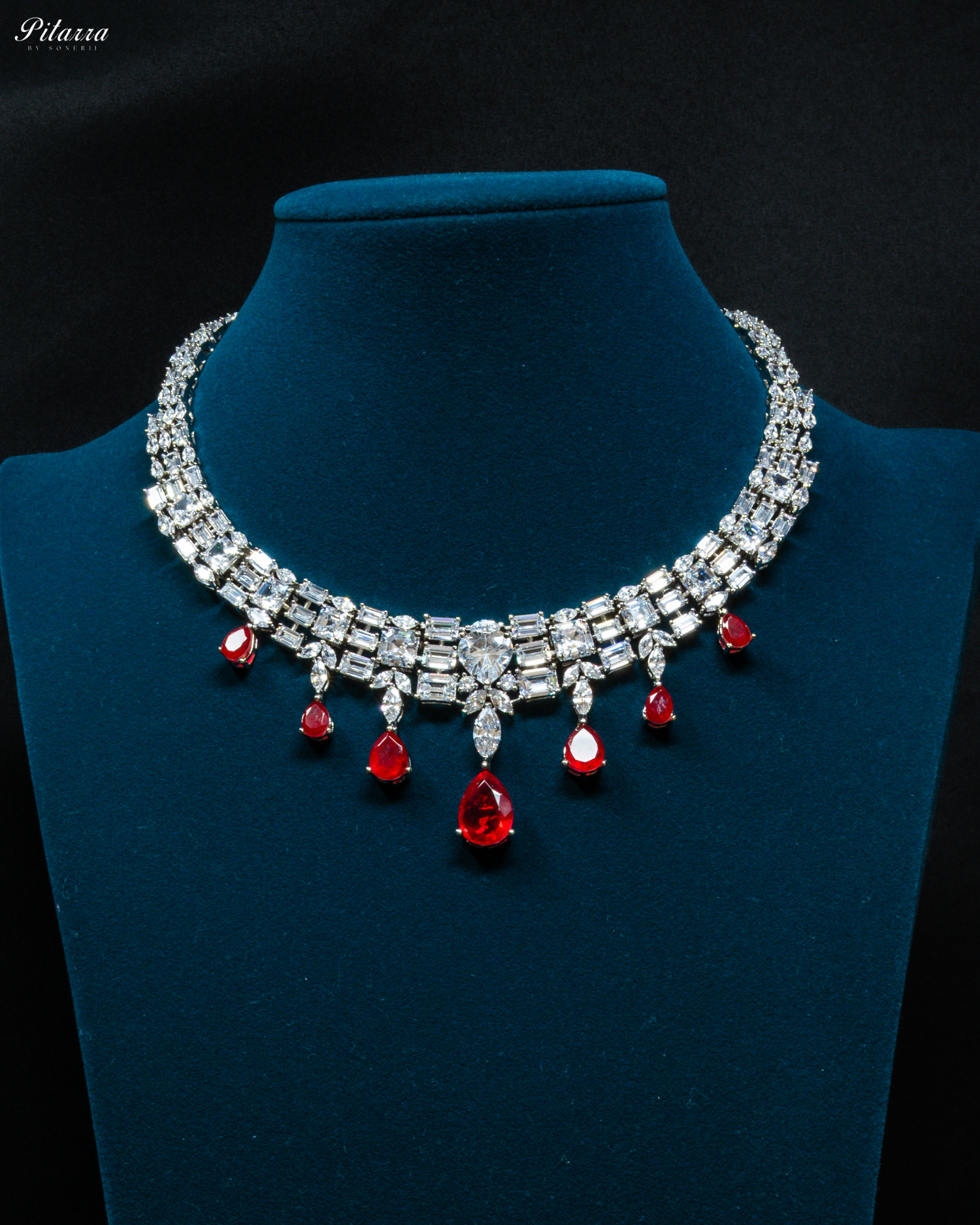 Ruby Drop Cubic Zirconia Studded Necklace Set_Front Image