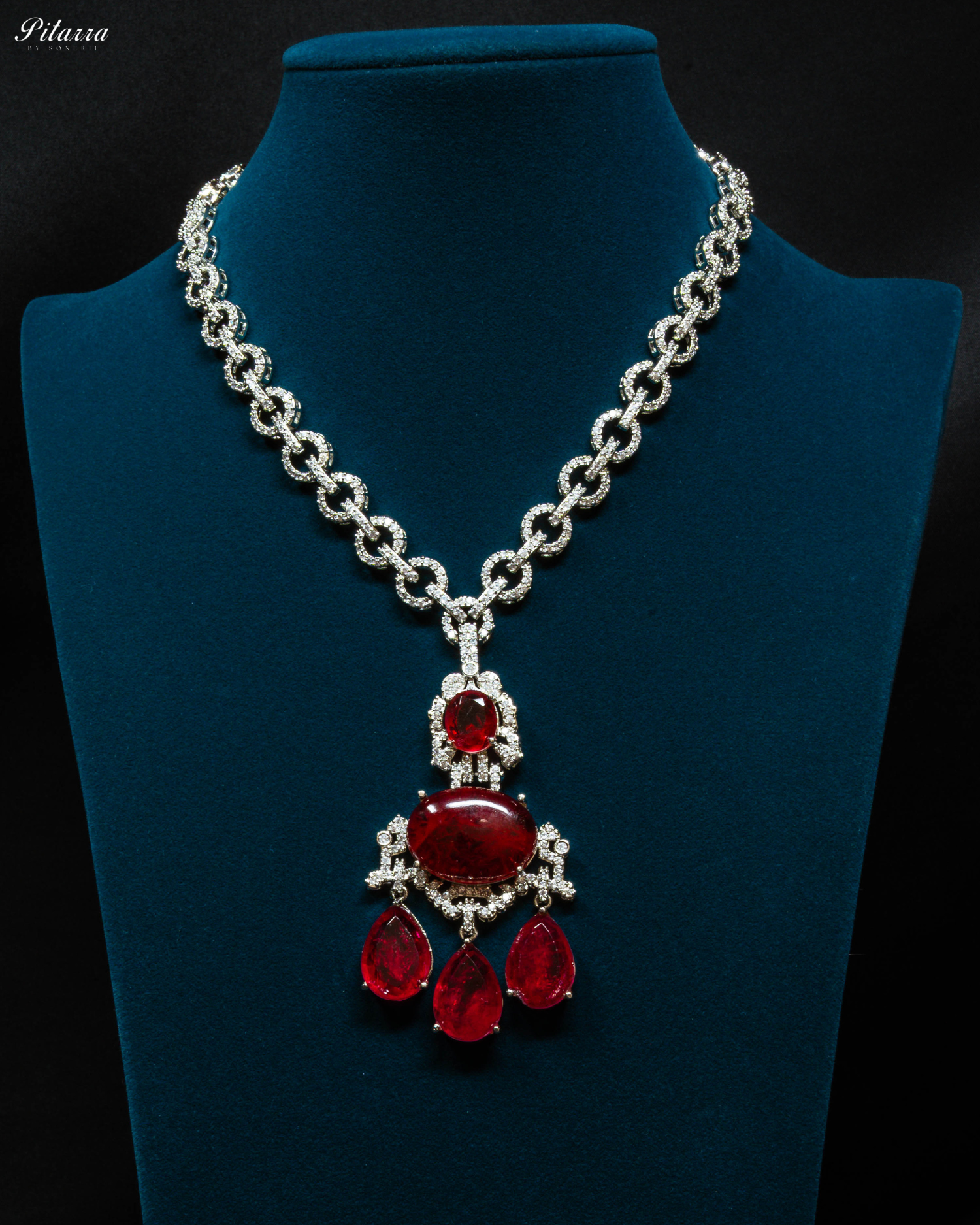 Ruby Red Drops Chain Necklace Set_Front Image