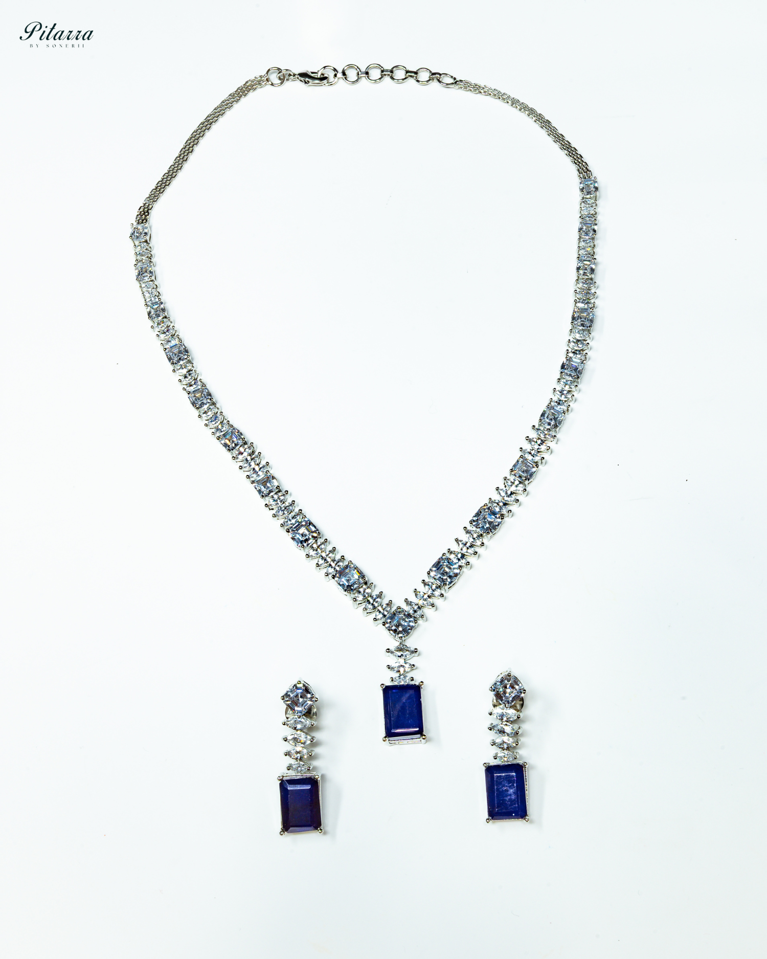 Sapphire Stone Cubic Zirconia Pendant Set_White Background