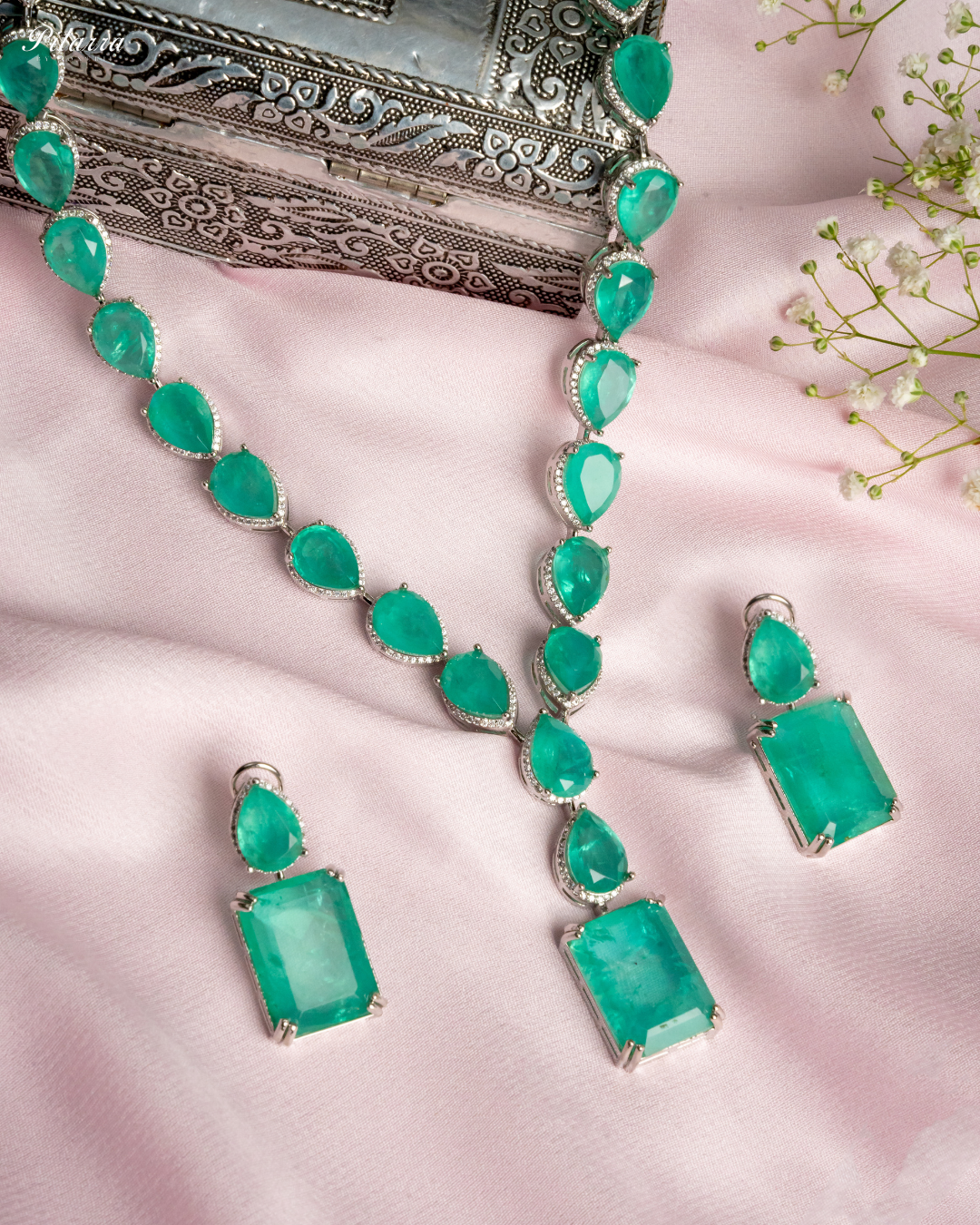 Sea Green Zirconia Necklace Set_Image