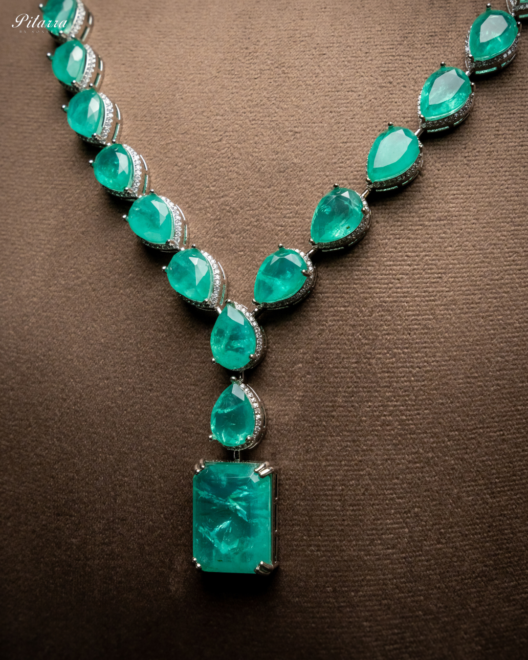 Sea Green Zirconia Necklace Set_Zoom Angle