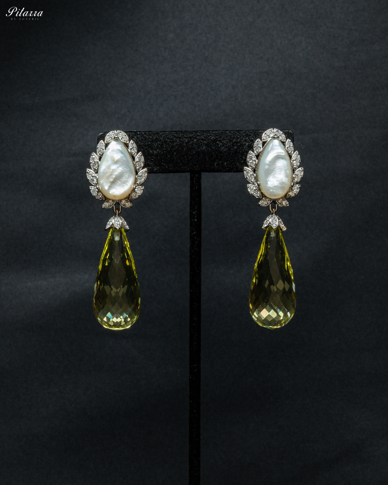 Silver Finish White and Yellow CZ Drop Earrings_Front Image