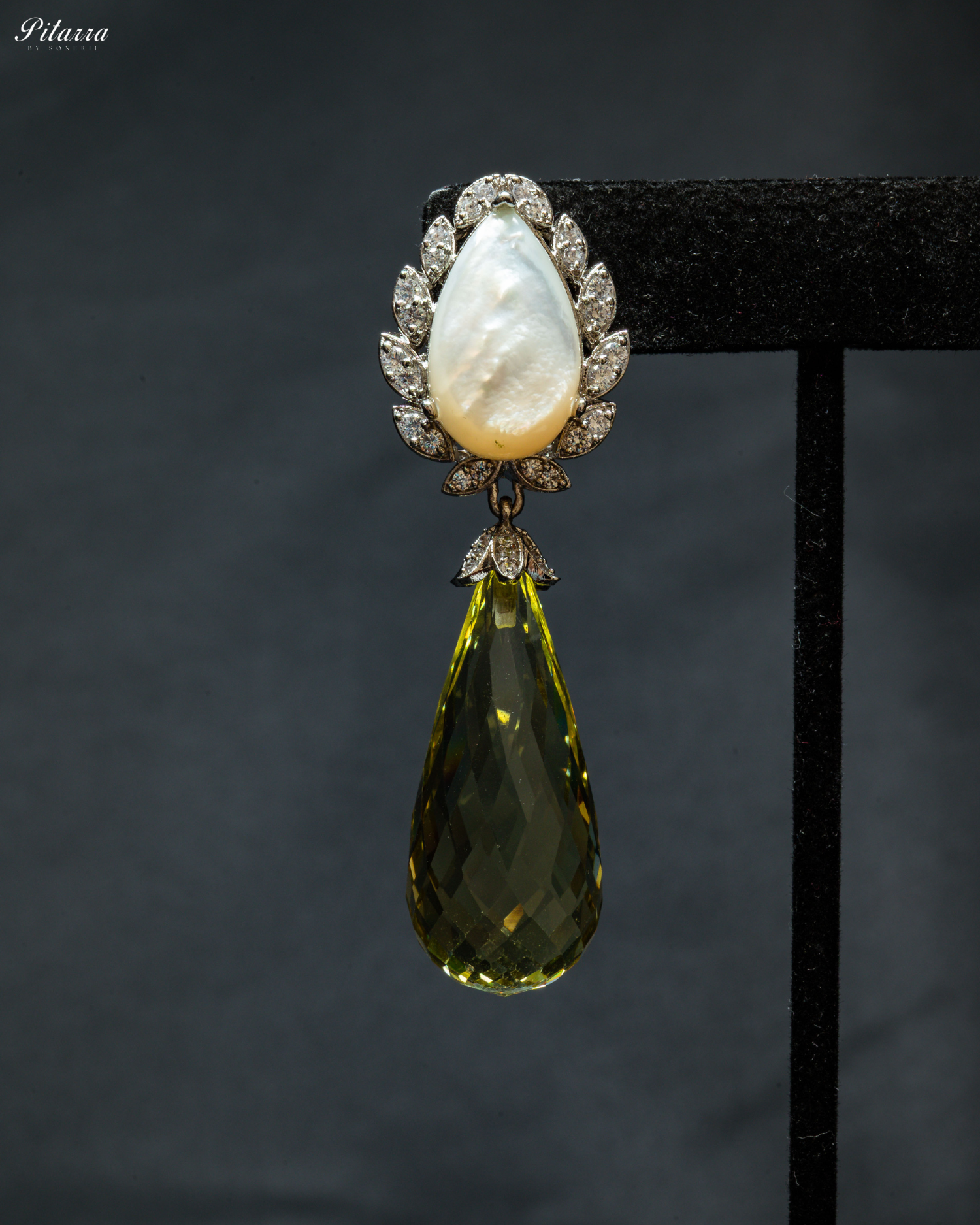 Silver Finish White and Yellow CZ Drop Earrings_Zoom Angle