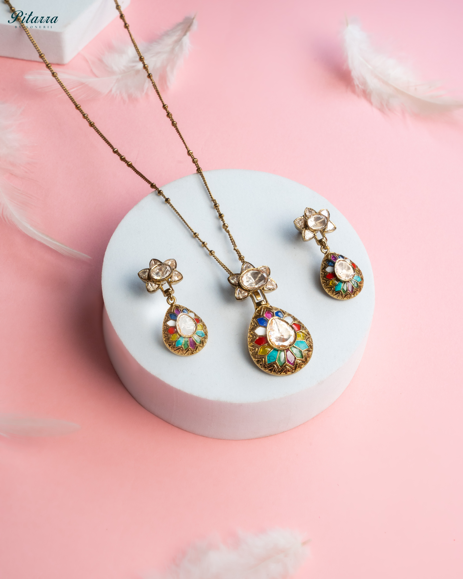 Sonerii Sliver Uncut Traditional Kundan Pendant Set Style Shoot