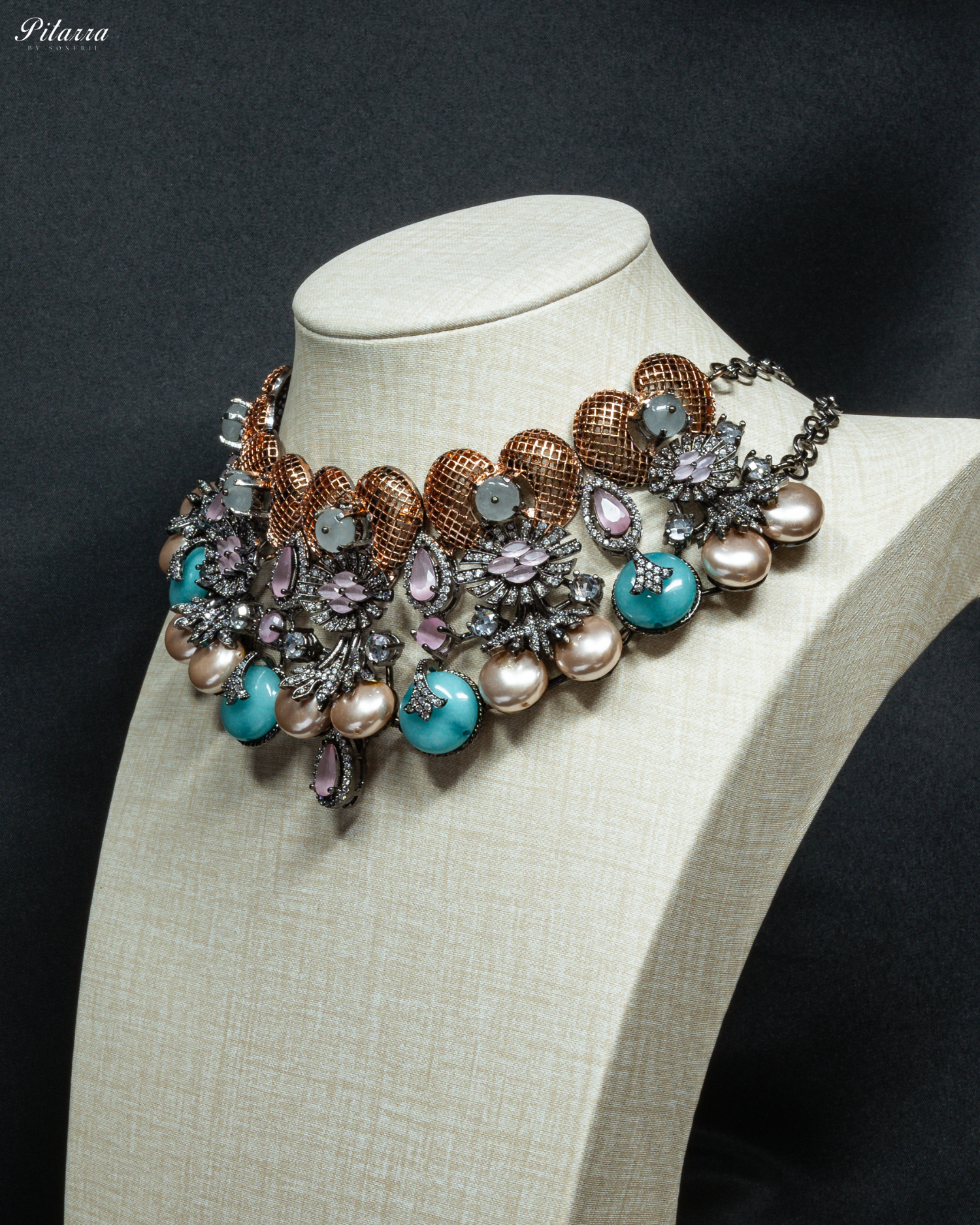 Turquoise with Pink Choker Set in Dual Tone