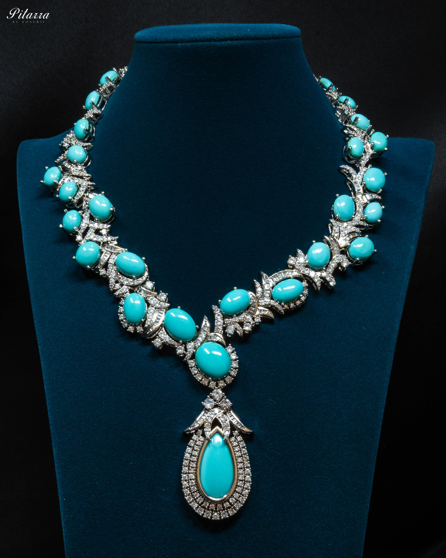Turquoise Blue Statement Silver CZ Necklace Set_Front Image