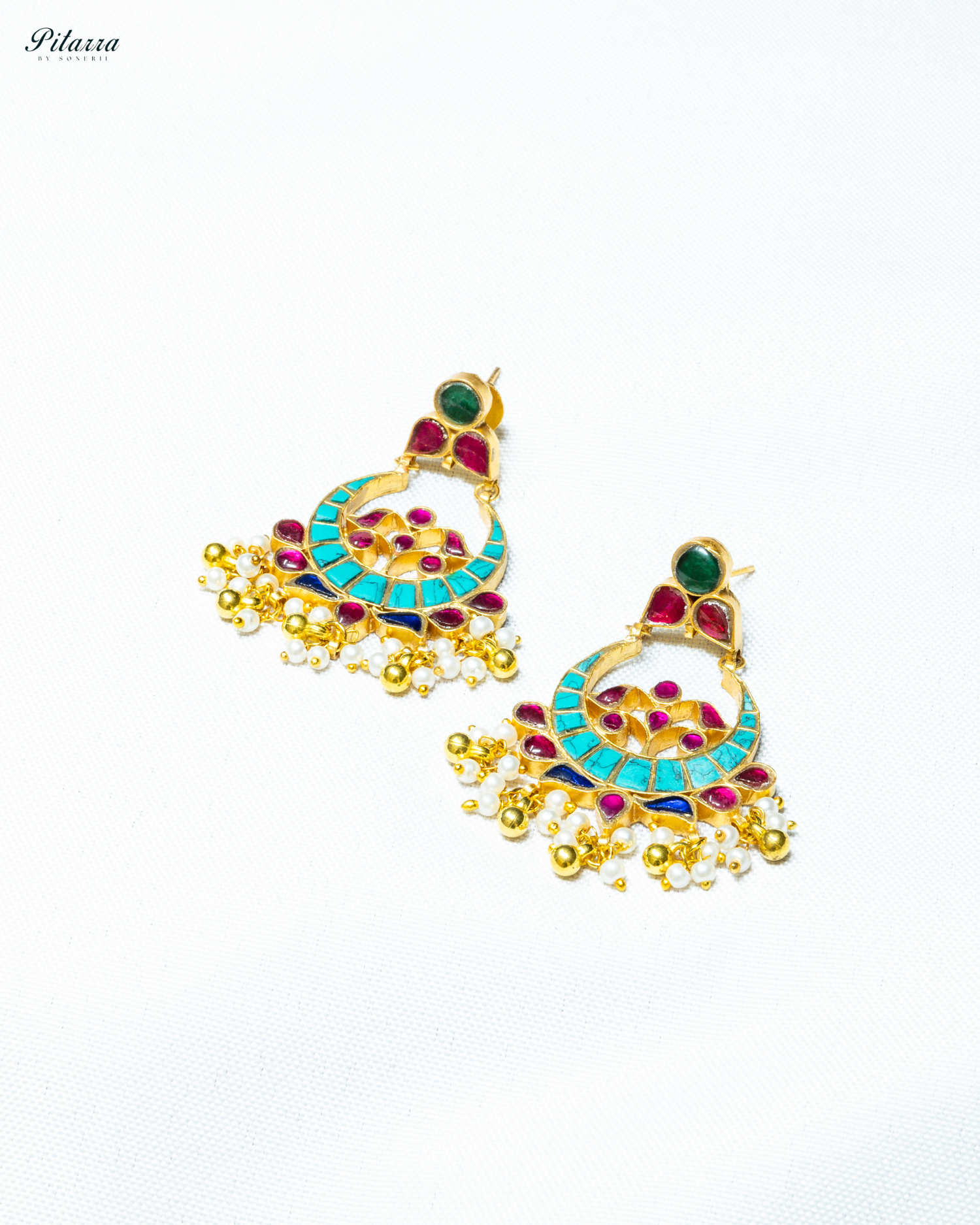 Turquoise Pink Chandbali Earring_White Background