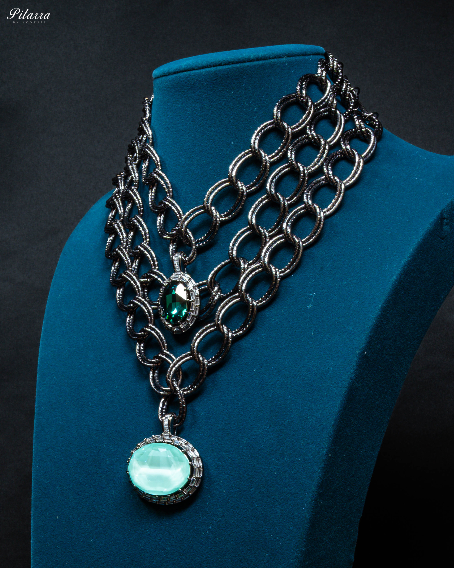 Turquoise Statement Pendant Chain Choker_Side Angle