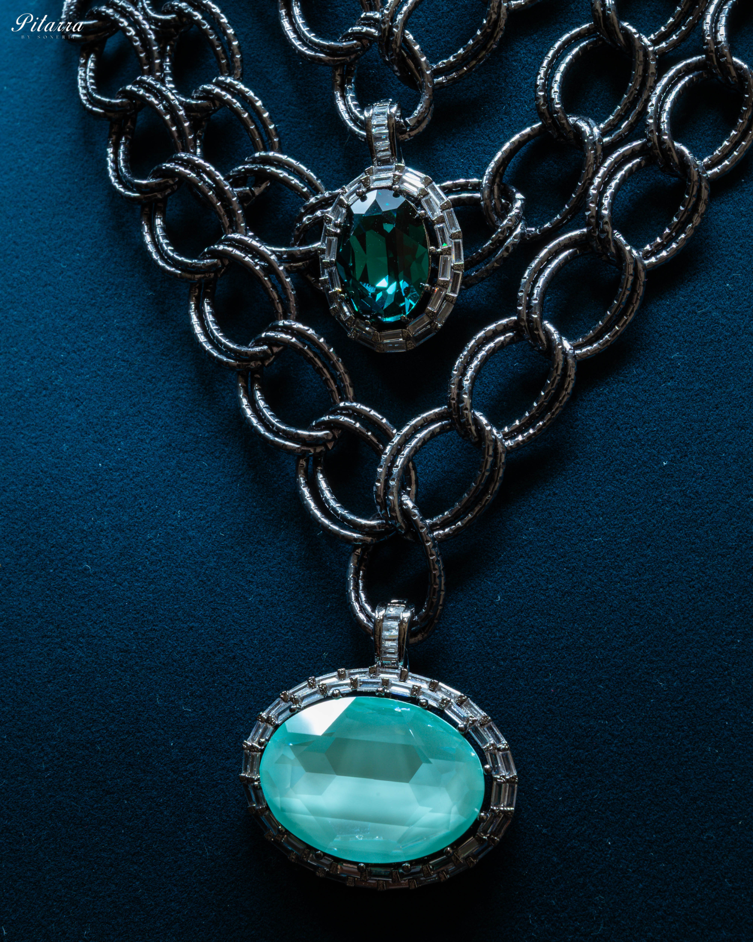 Turquoise Statement Pendant Chain Choker_Zoom Angle