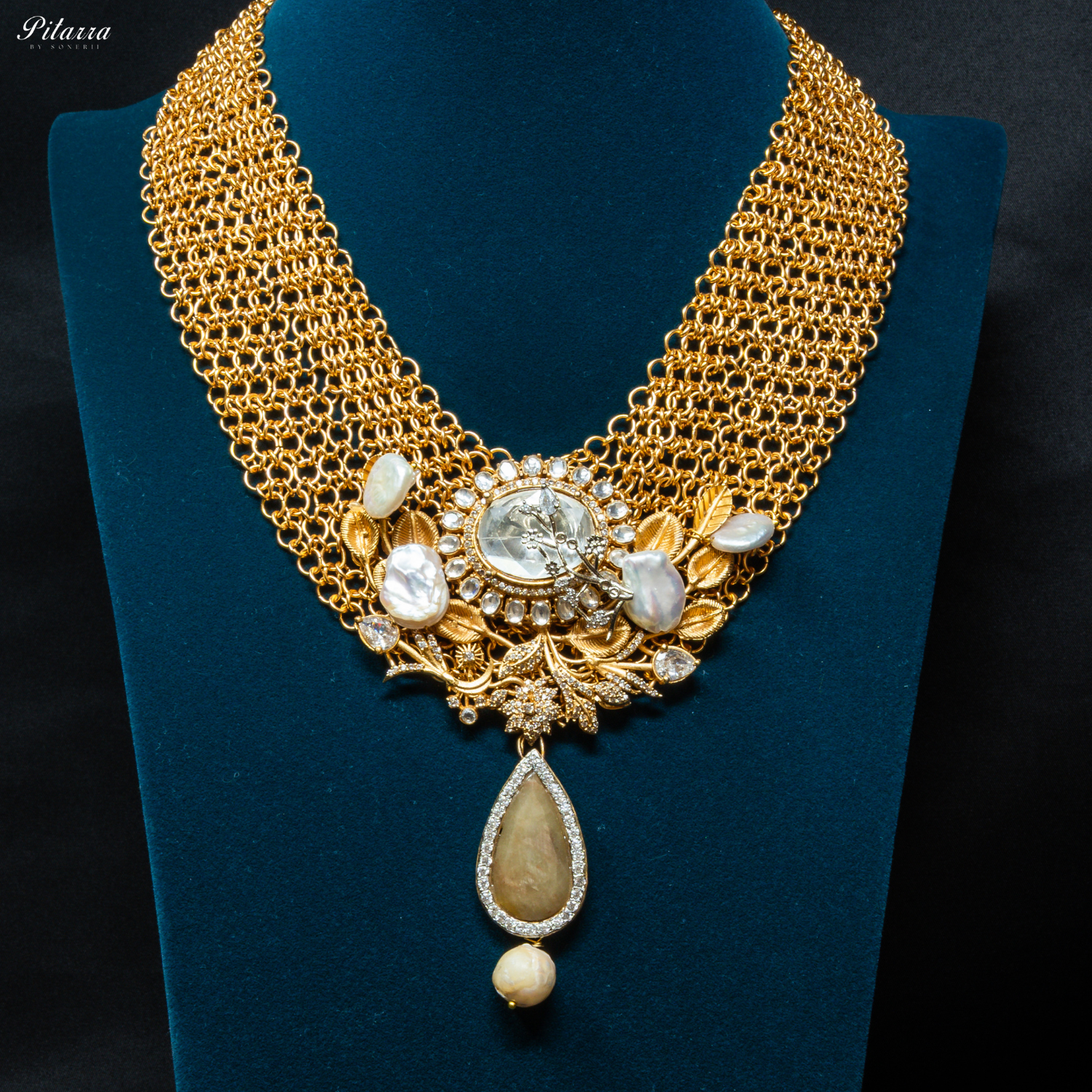 White Stone Antique Gold Rajwadi Haar Set