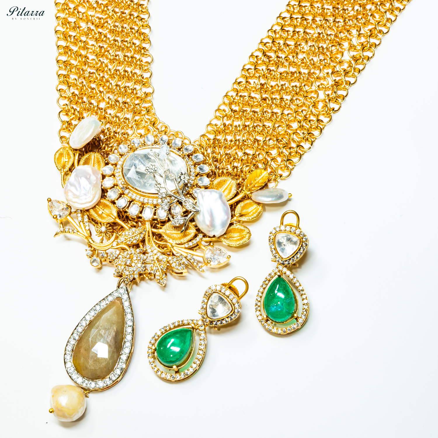 White Stone Antique Gold Rajwadi Haar Set