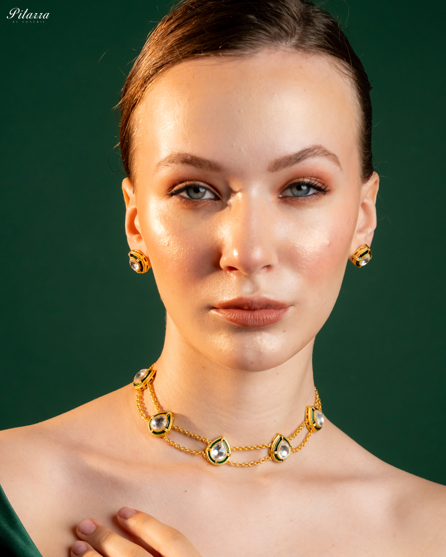 White Chain Double Chain Polki Set_Front Angle